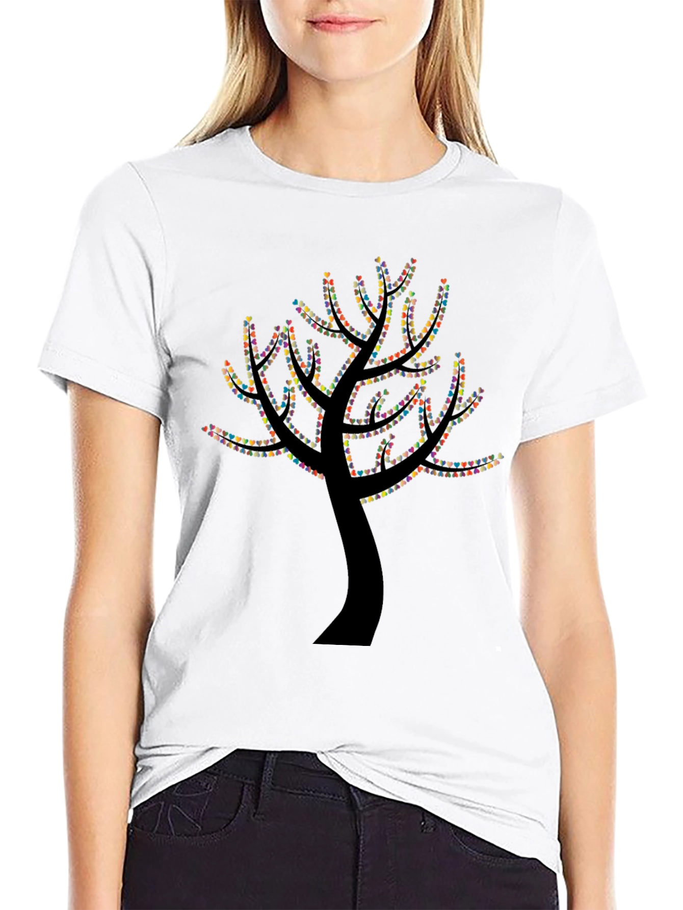 Heart Tree Graphic Tee - Black Cotton Comfort