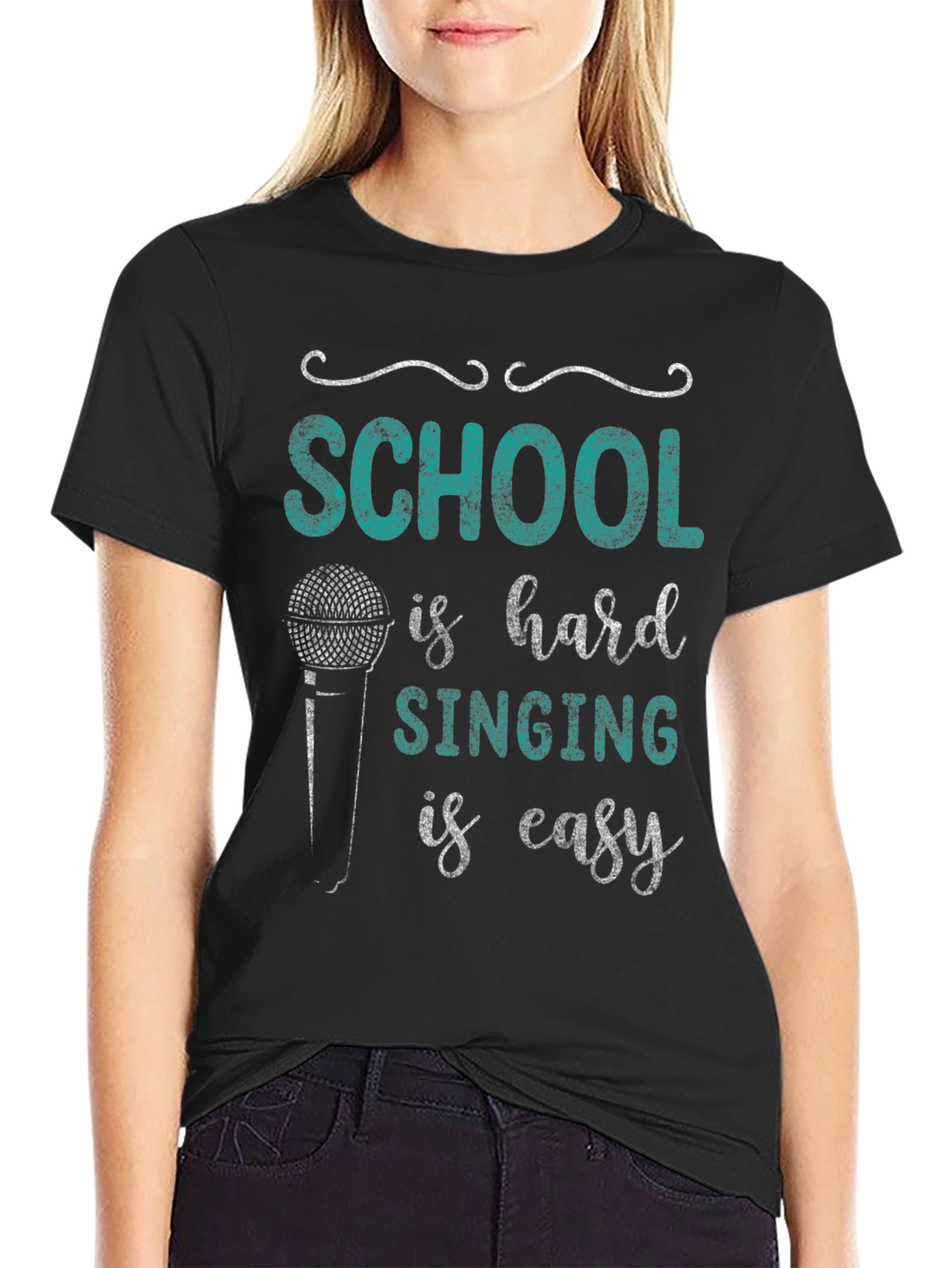 School is Hard Singing is Easy Black Graphic Tee