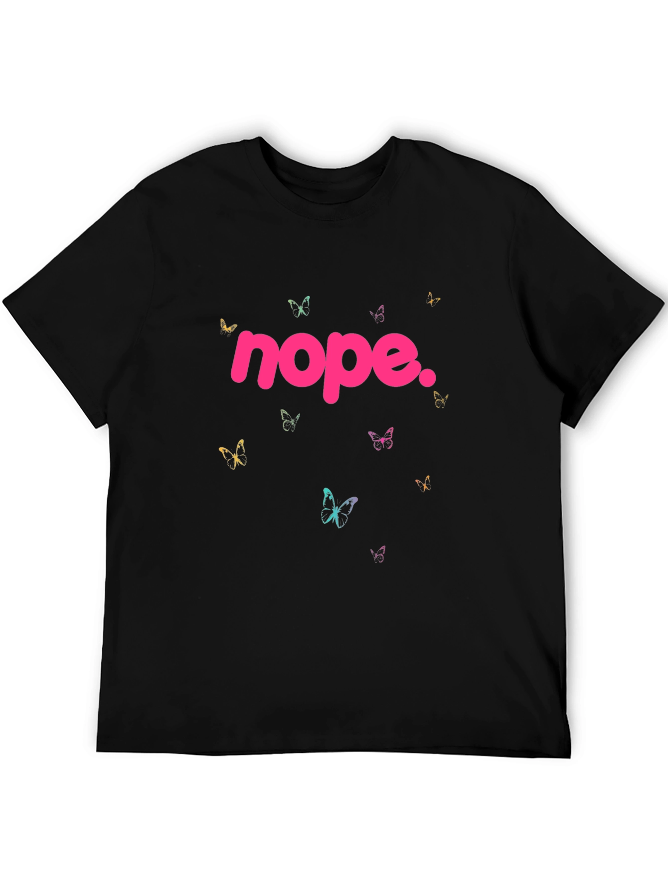 Nope Butterfly Graphic Tee - Casual Black T-Shirt