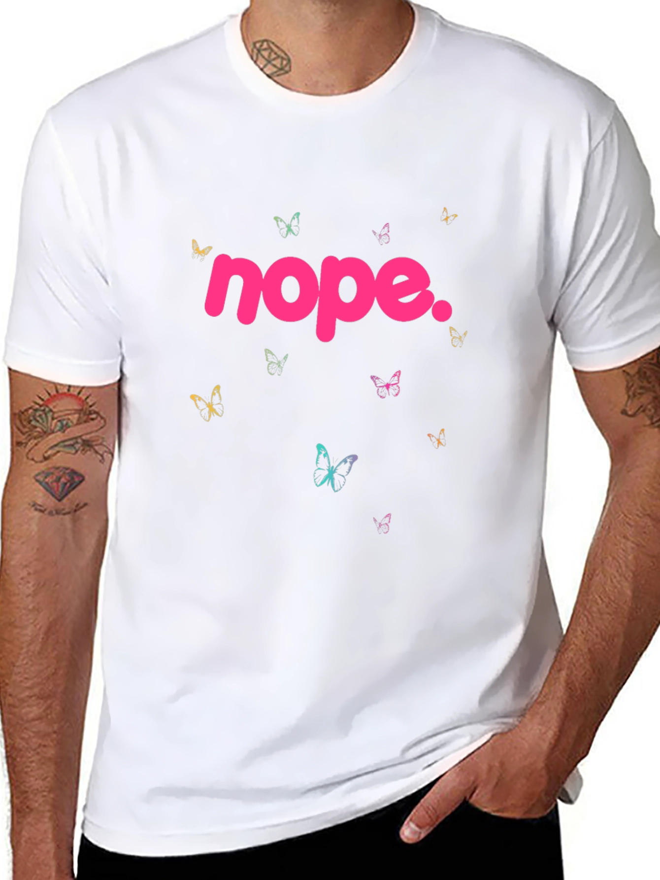 Nope Butterfly Graphic Tee - Casual Black T-Shirt