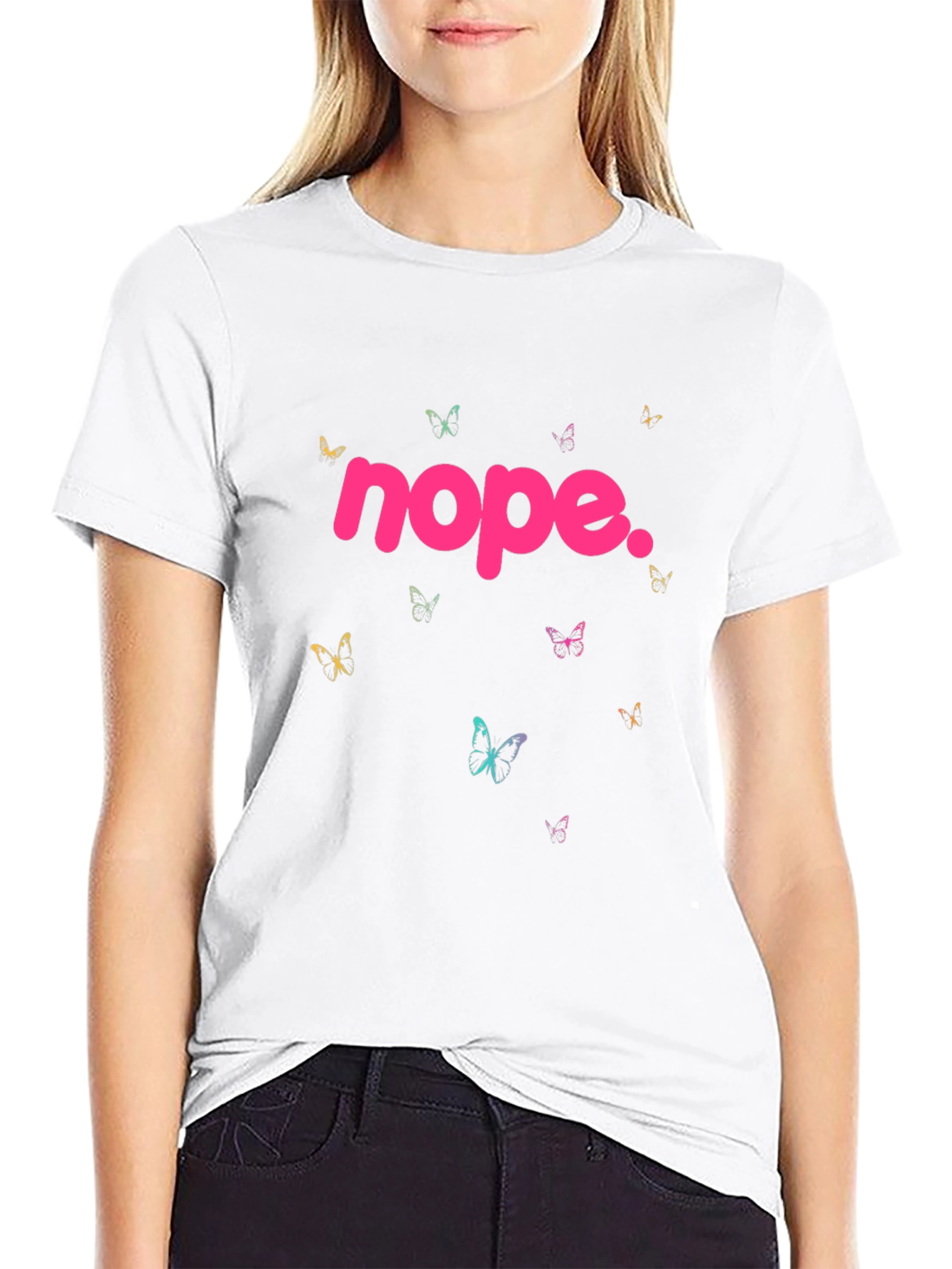 Nope Butterfly Graphic Tee - Casual Black T-Shirt
