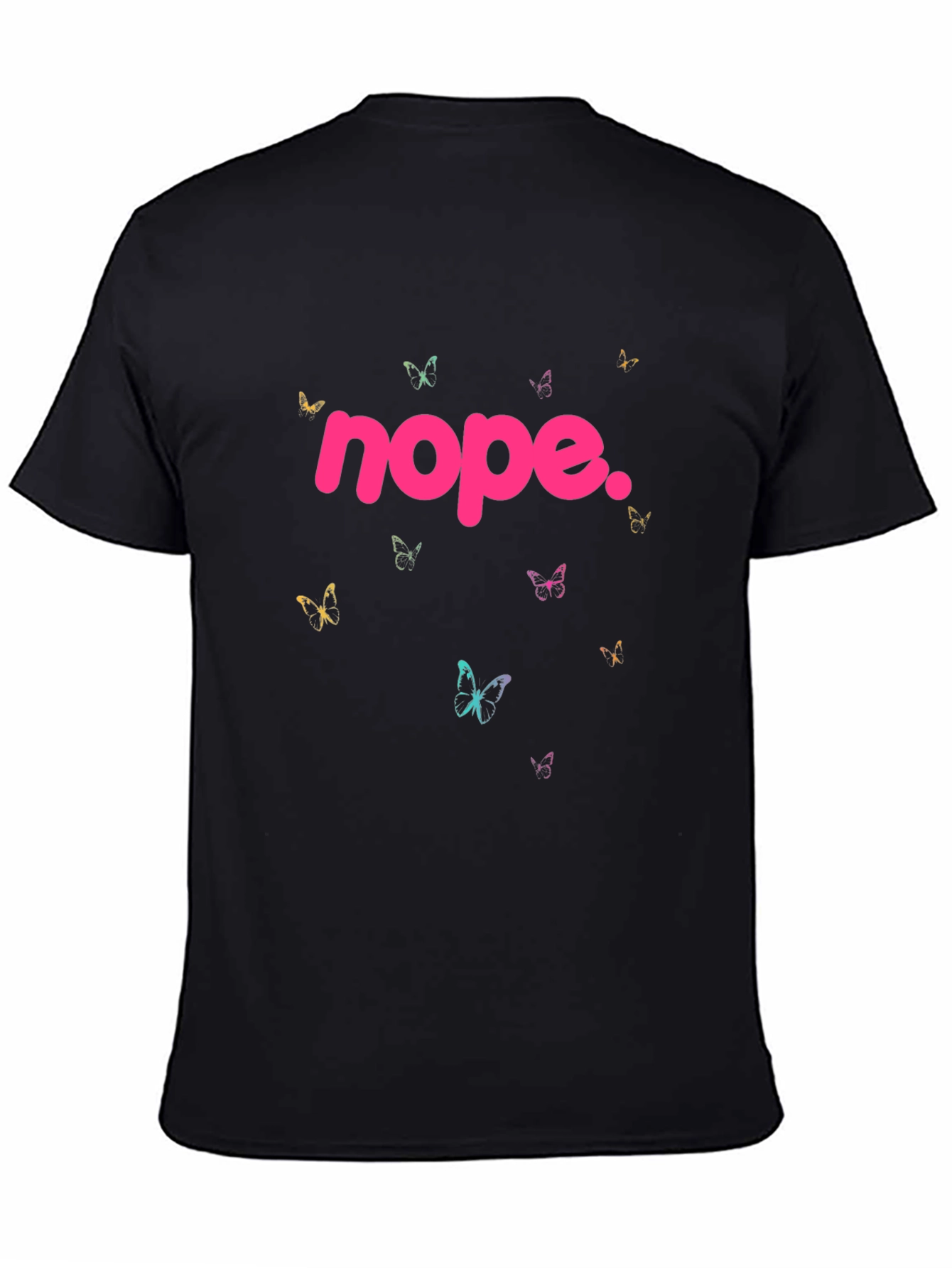 Nope Butterfly Graphic Tee - Casual Black T-Shirt