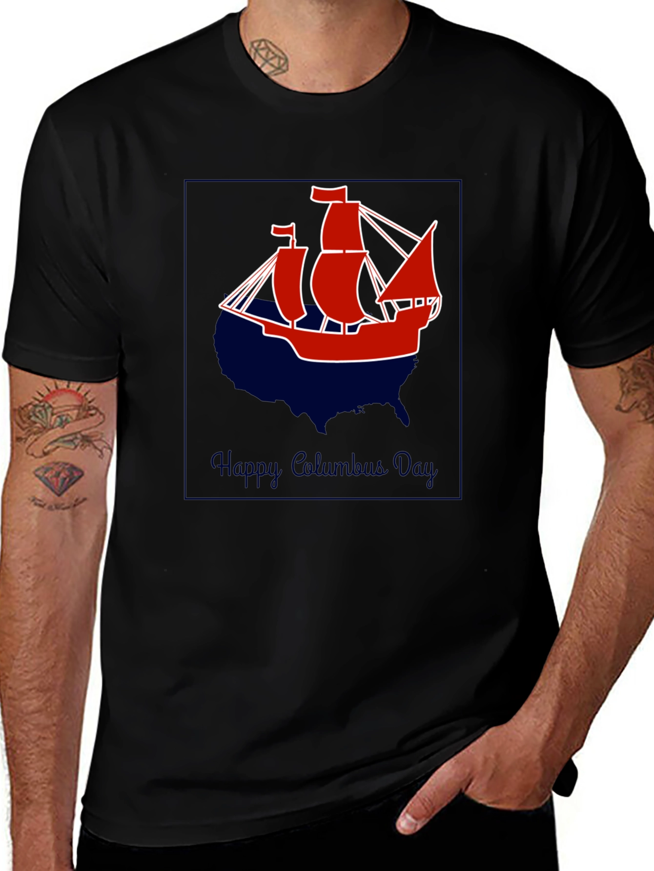 Columbus Day T-Shirt - Ship Design - USA Outline