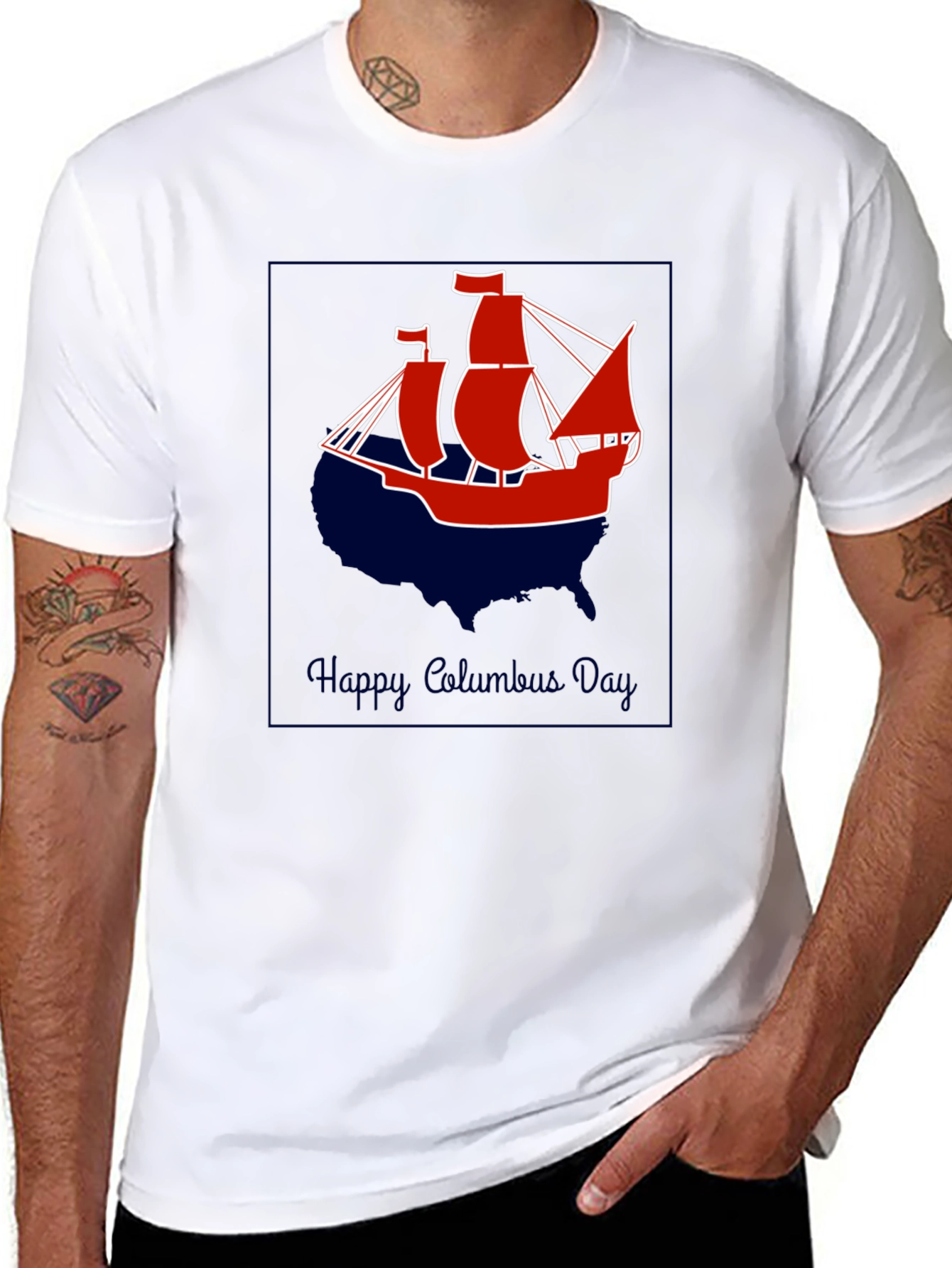 Columbus Day T-Shirt - Ship Design - USA Outline