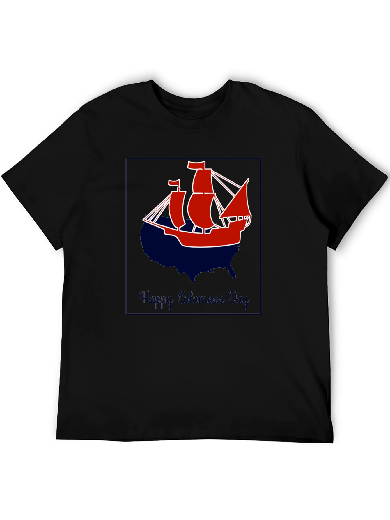 Columbus Day T-Shirt - Ship Design - USA Outline