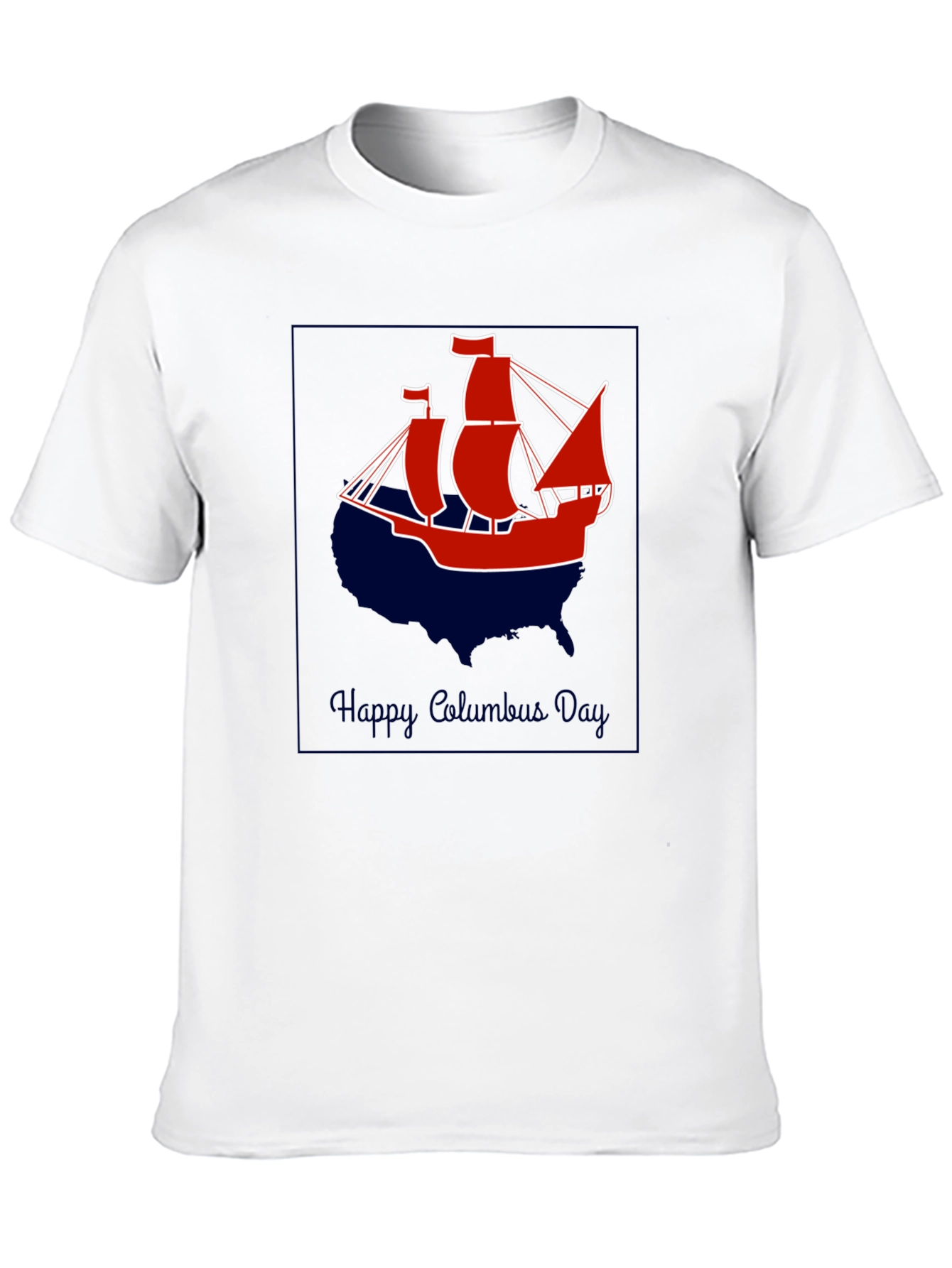 Columbus Day T-Shirt - Ship Design - USA Outline