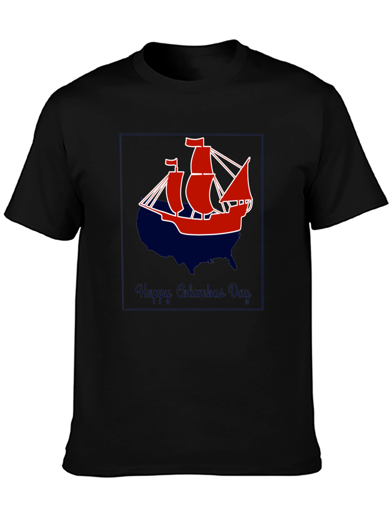 Columbus Day T-Shirt - Ship Design - USA Outline