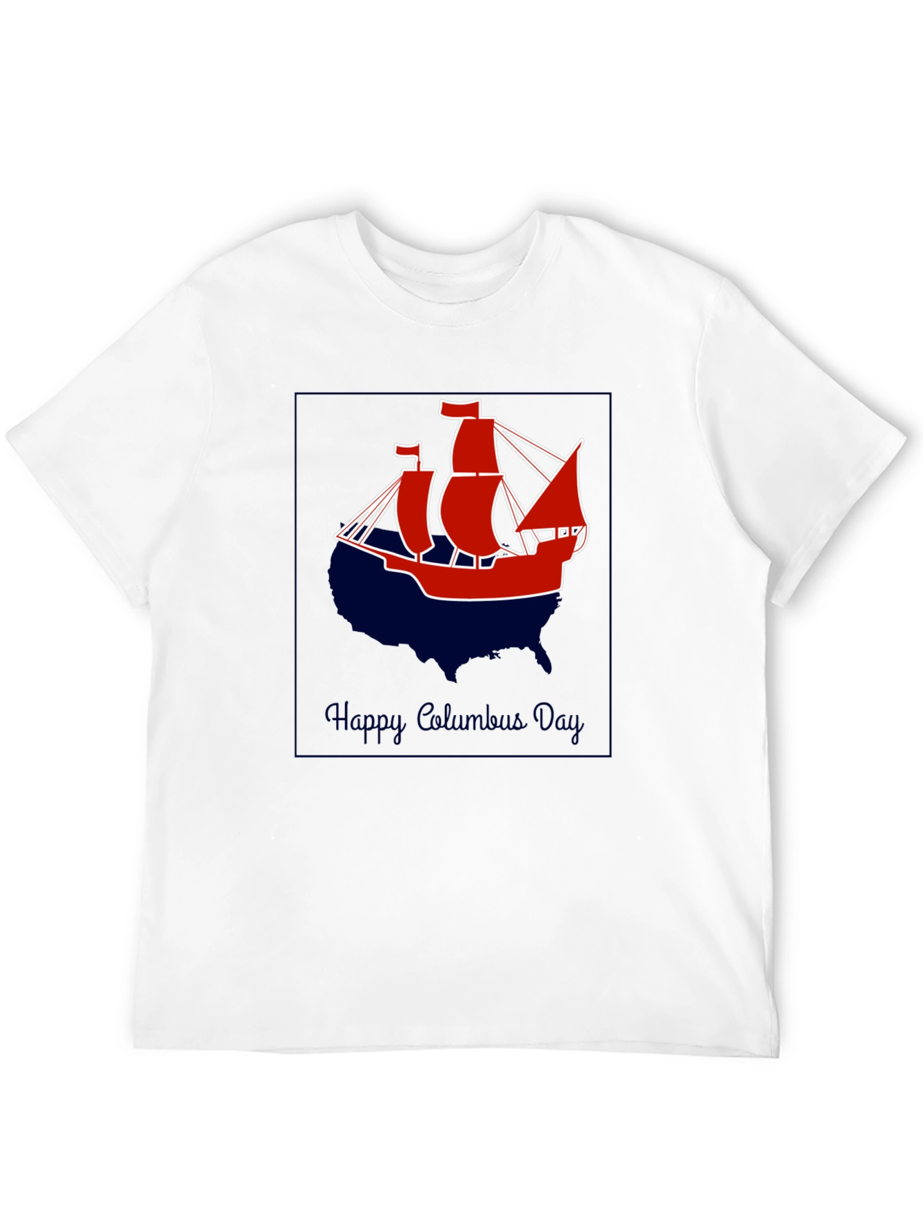 Columbus Day T-Shirt - Ship Design - USA Outline