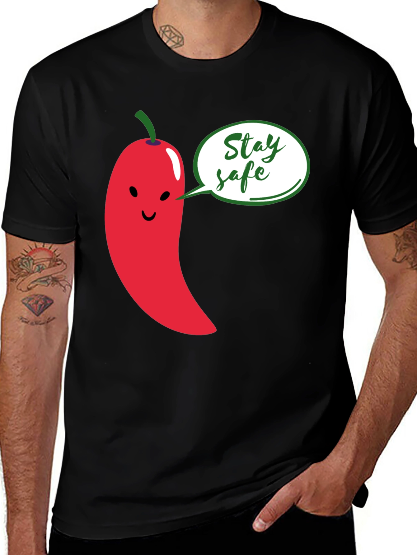 Stay Safe Pepper Graphic Tee - Unisex Black T-Shirt