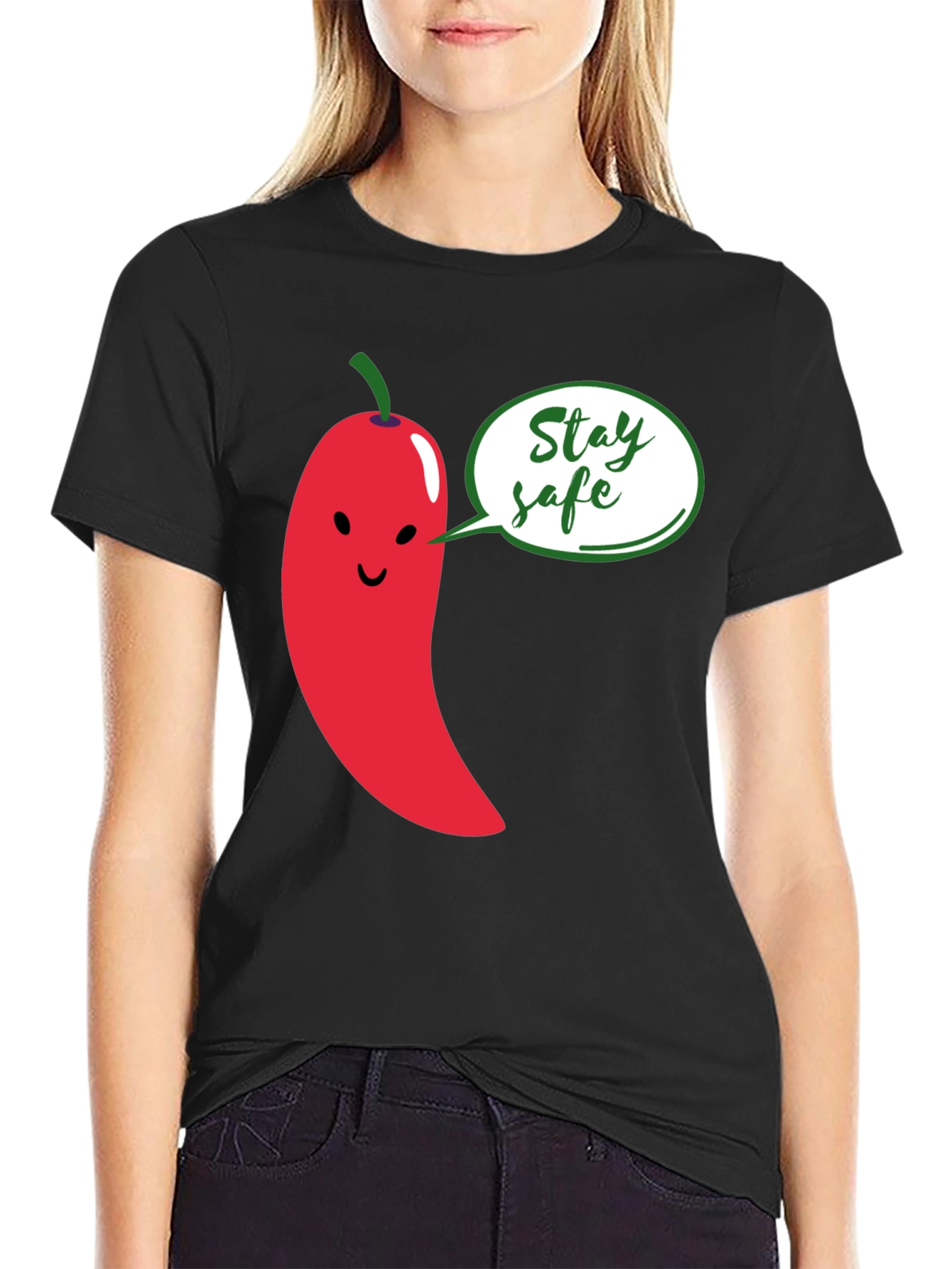 Stay Safe Pepper Graphic Tee - Unisex Black T-Shirt