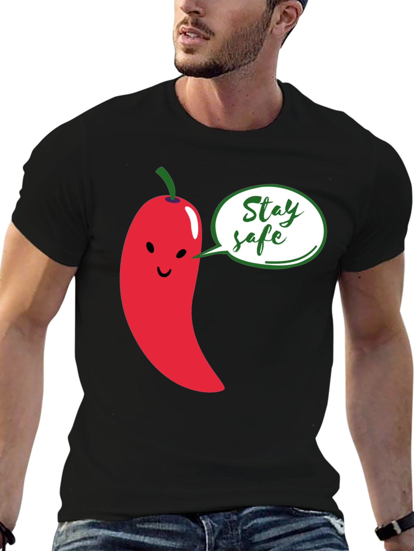 Stay Safe Pepper Graphic Tee - Unisex Black T-Shirt