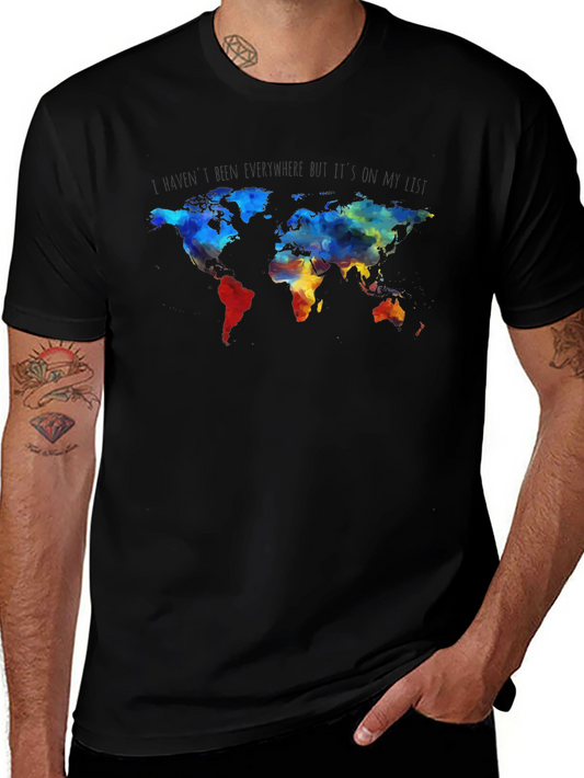 World Map Graphic Print Crew Neck T-Shirt