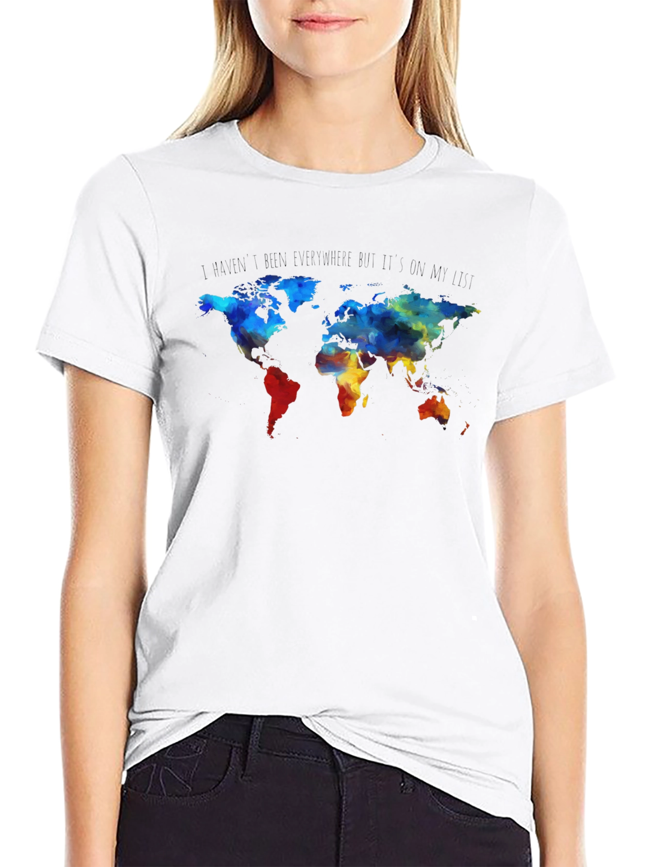 World Map Graphic Print Crew Neck T-Shirt