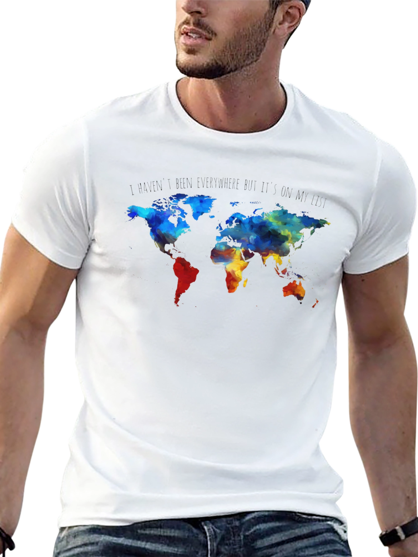 World Map Graphic Print Crew Neck T-Shirt