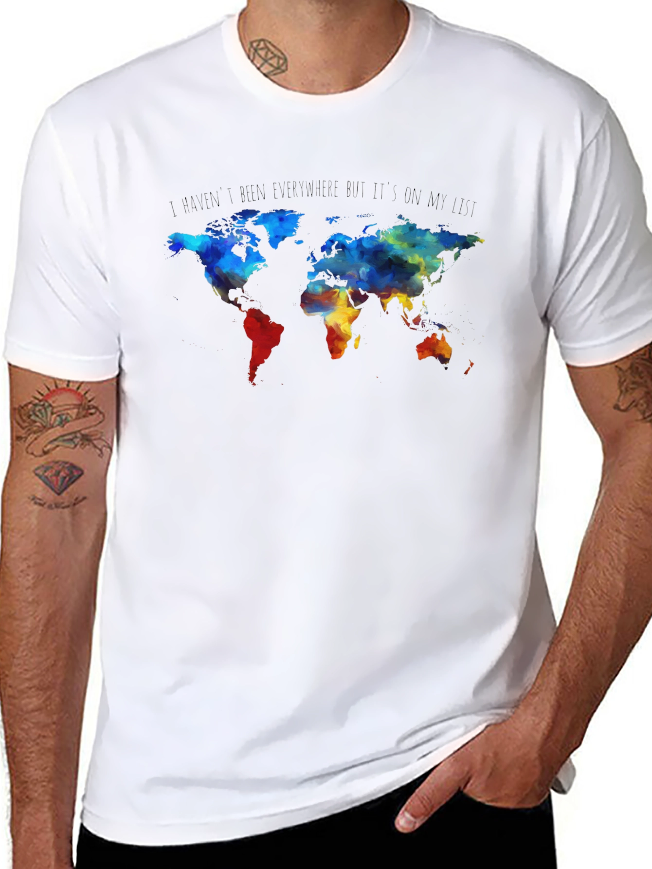 World Map Graphic Print Crew Neck T-Shirt