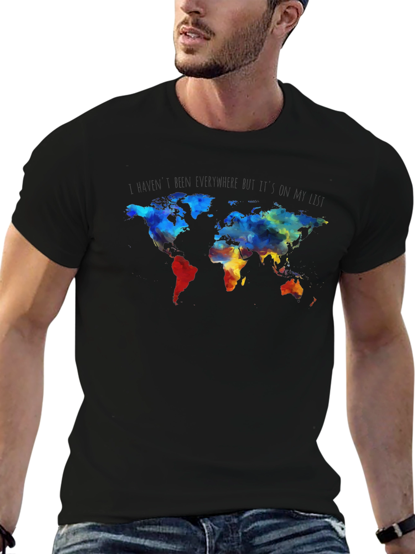 World Map Graphic Print Crew Neck T-Shirt