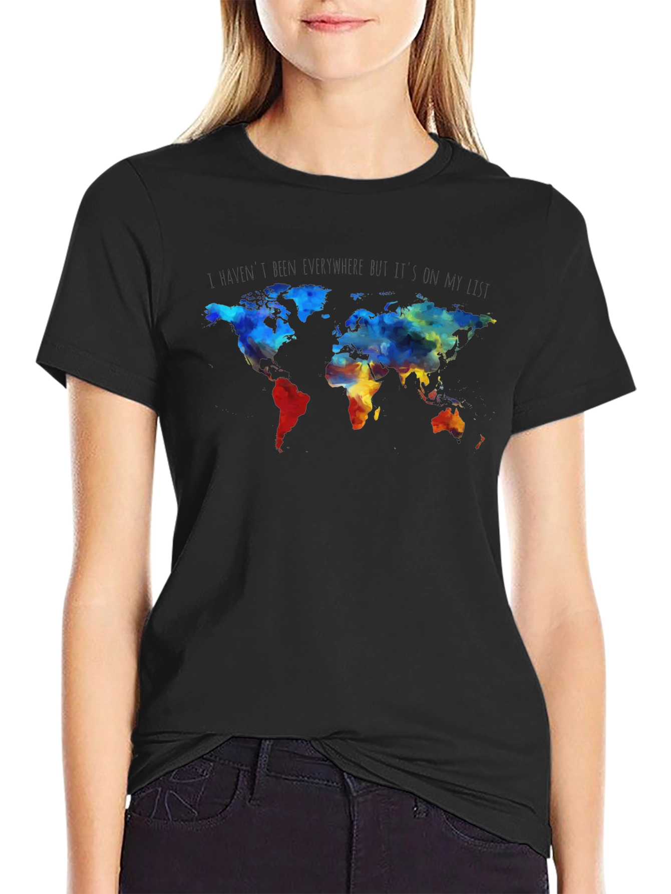 World Map Graphic Print Crew Neck T-Shirt