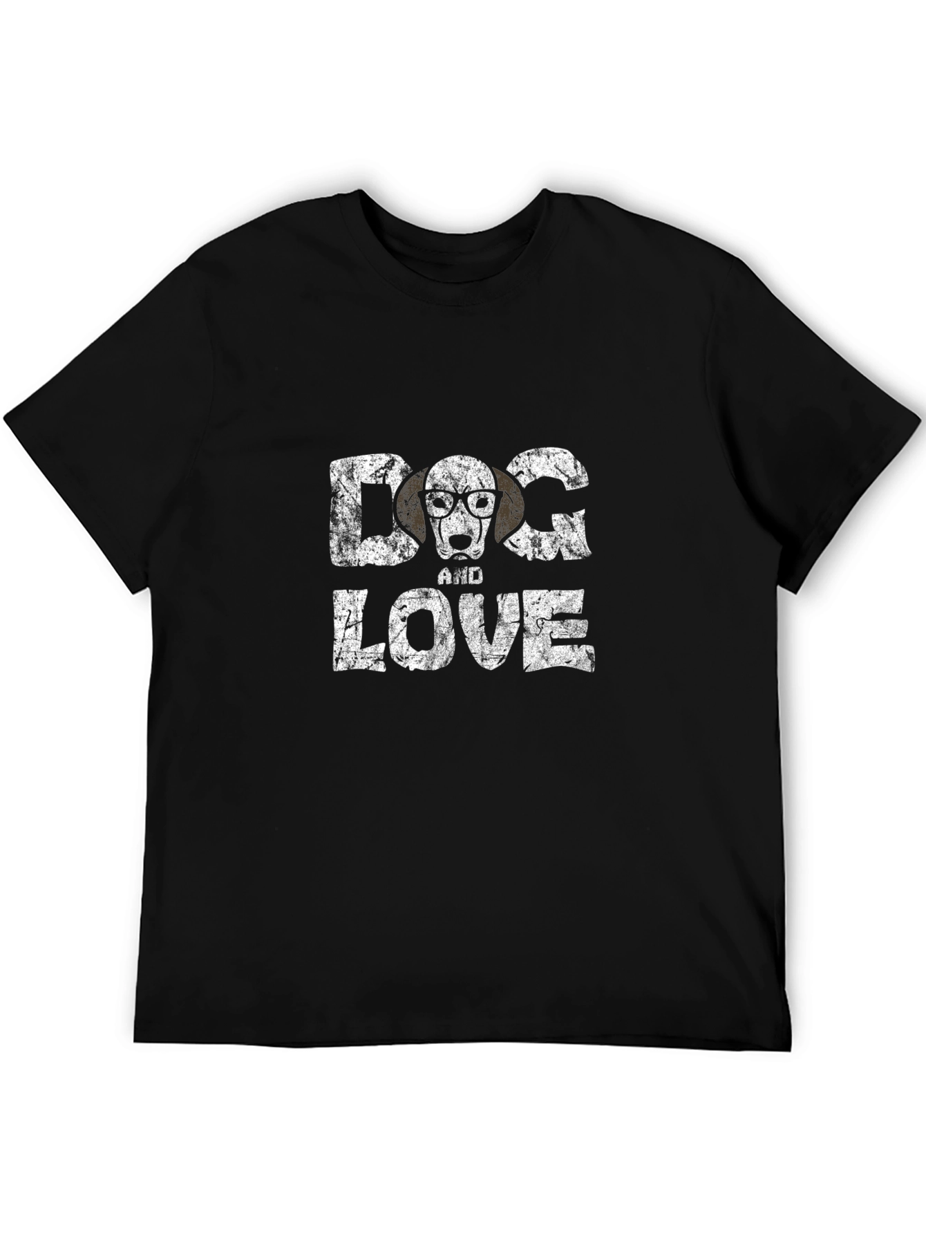 Dog and Love Graphic Tee - Black Cotton T-Shirt