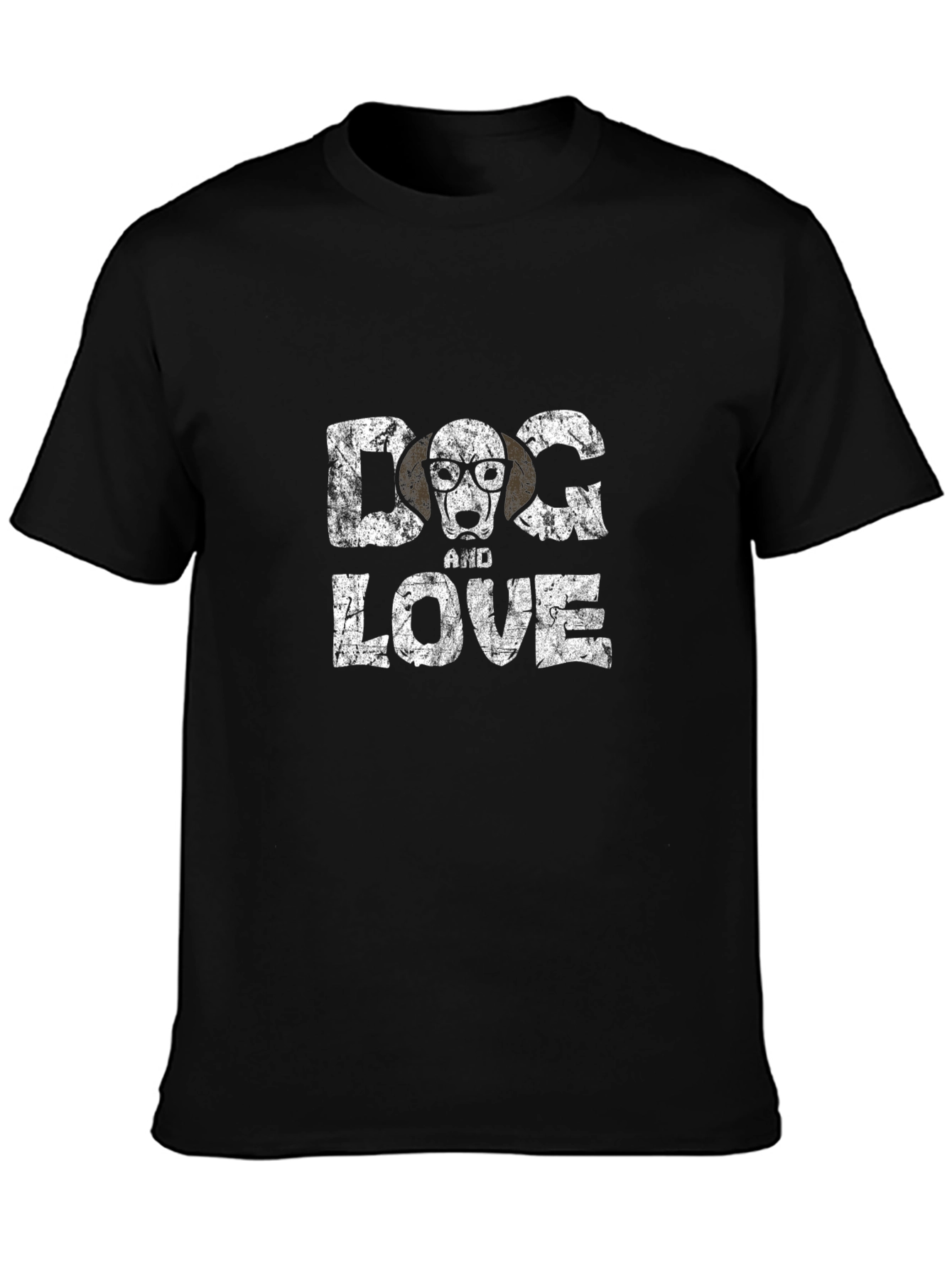 Dog and Love Graphic Tee - Black Cotton T-Shirt