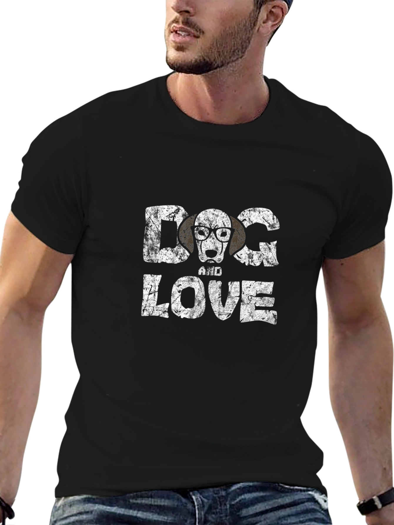 Dog and Love Graphic Tee - Black Cotton T-Shirt