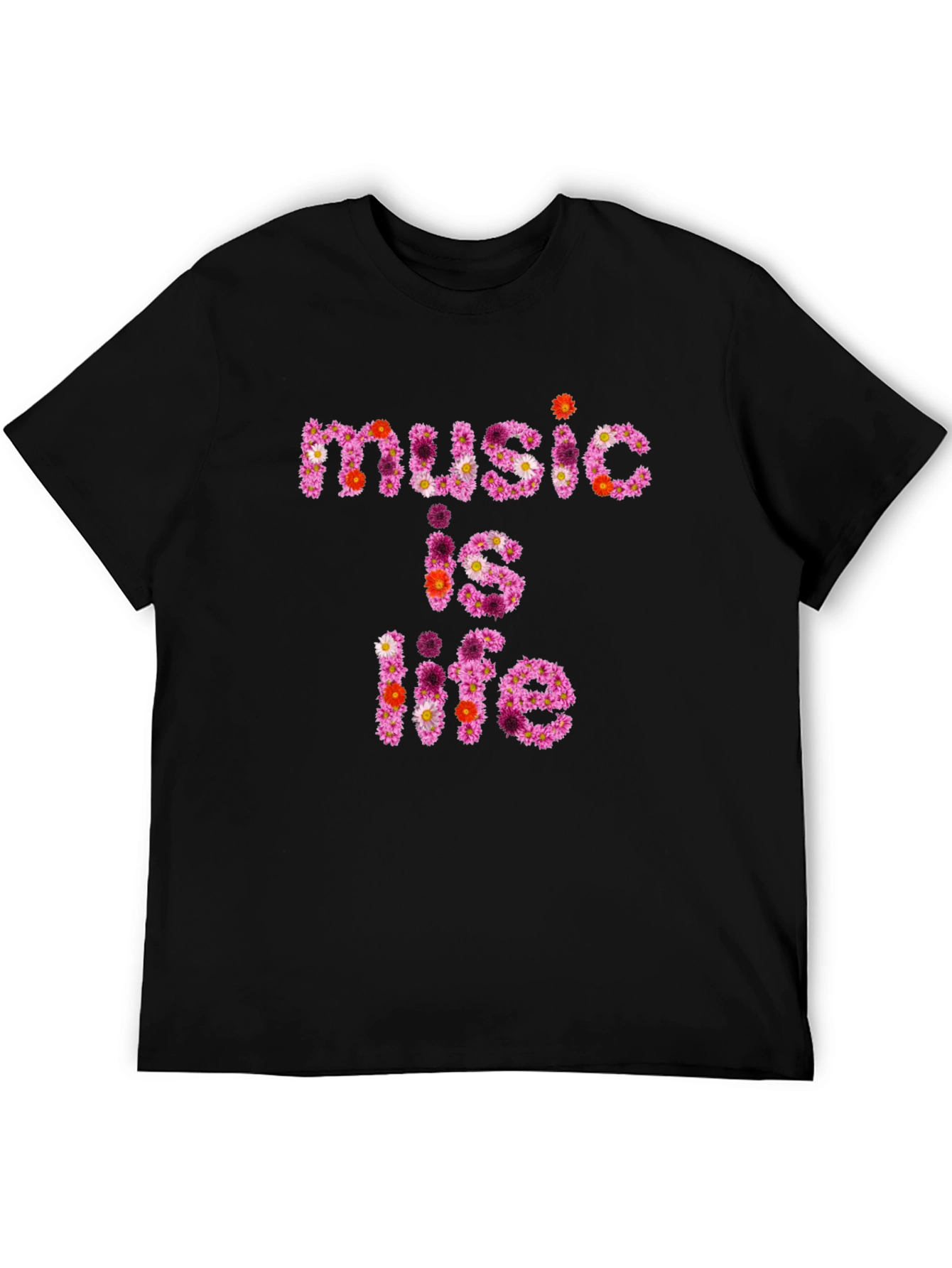 Floral Music is Life Graphic Black T-Shirt