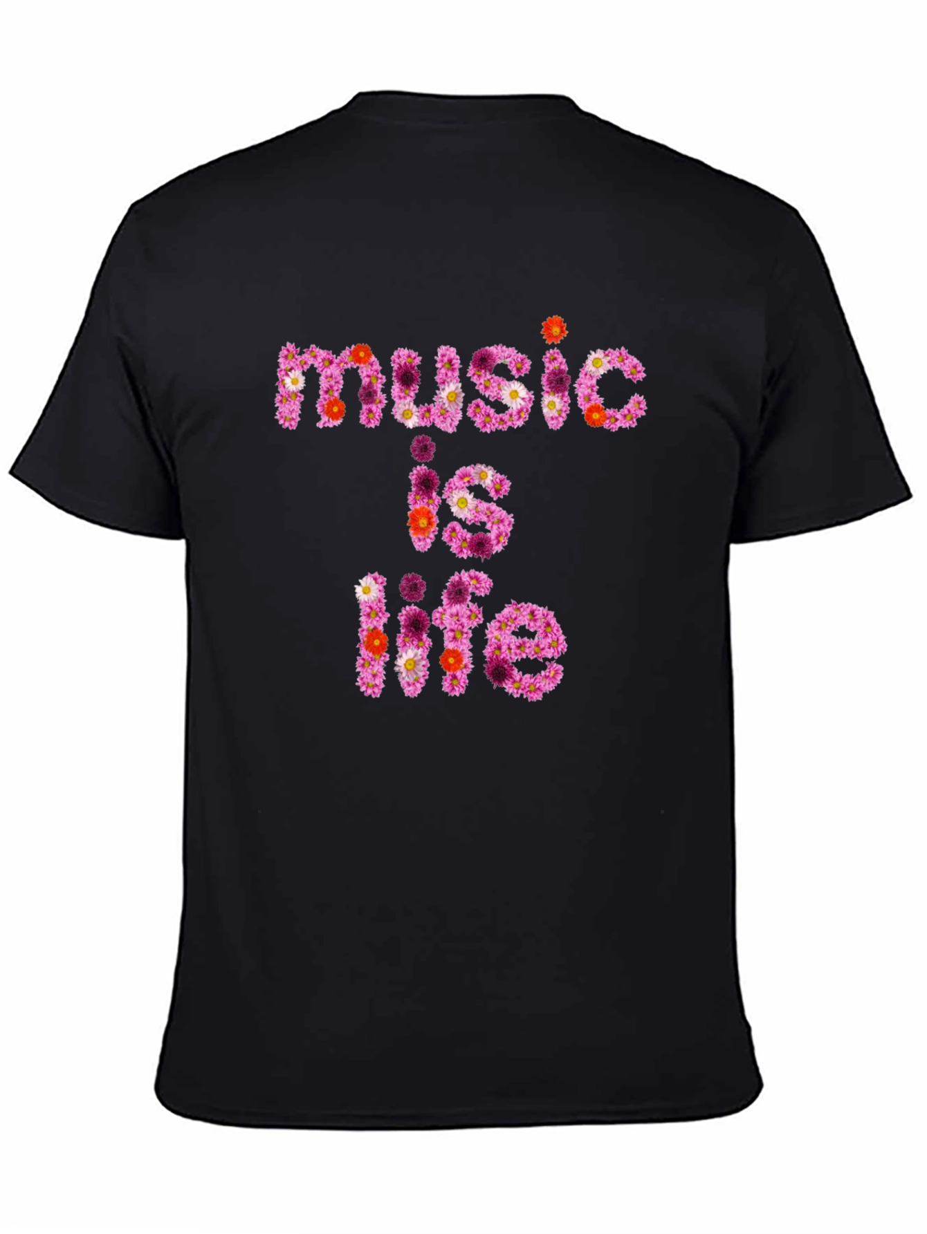Floral Music is Life Graphic Black T-Shirt