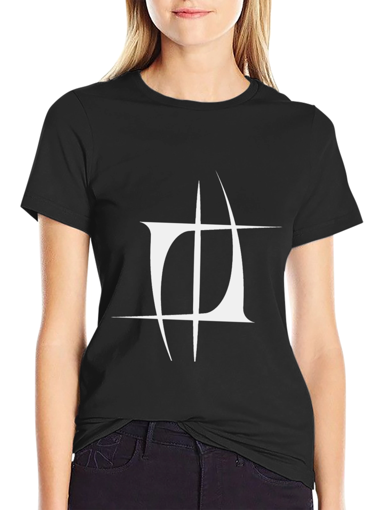 Black T-Shirt with White Abstract Graphic Print
