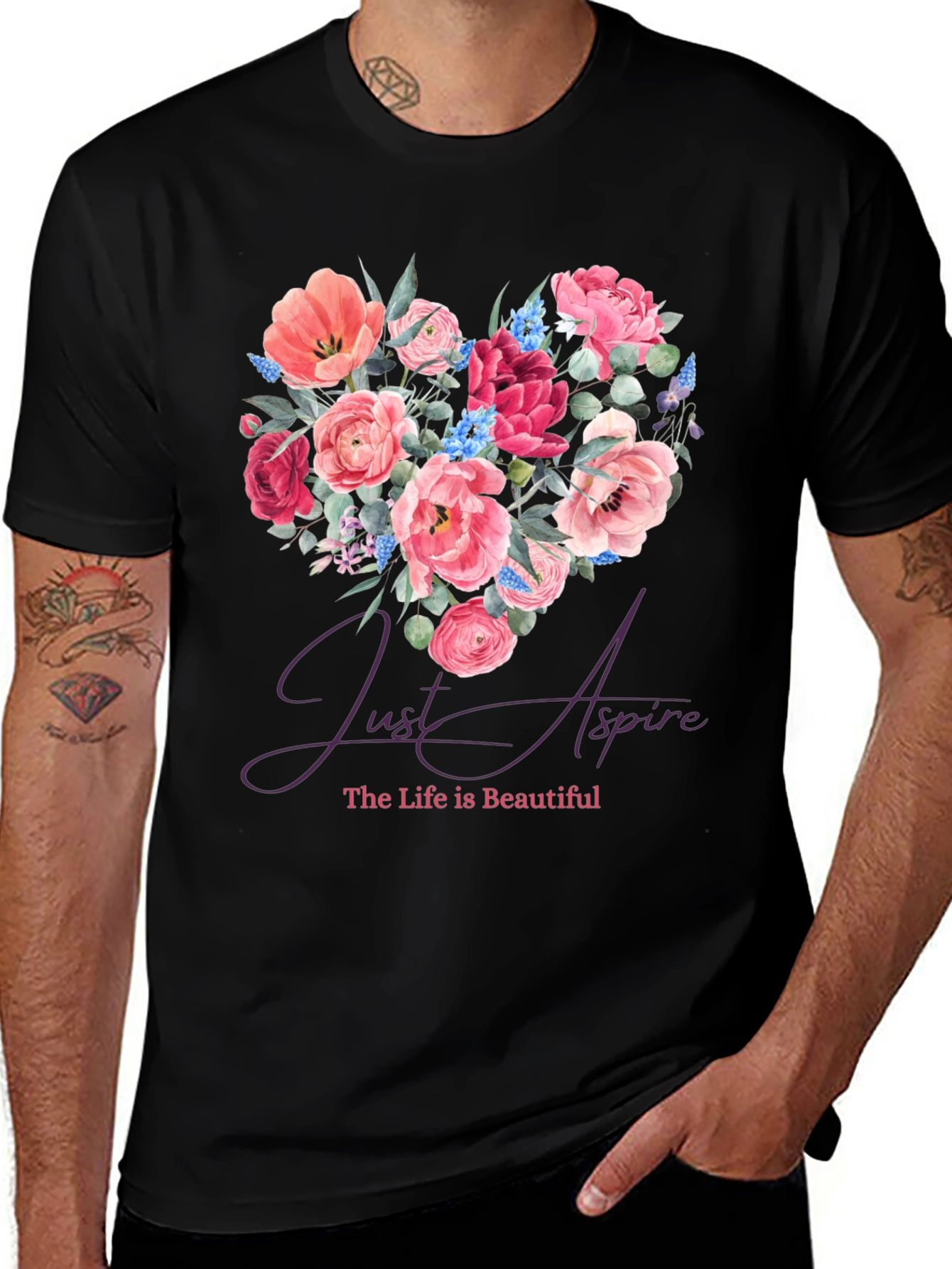 Floral Heart Tee - Just Aspire Graphic T-Shirt