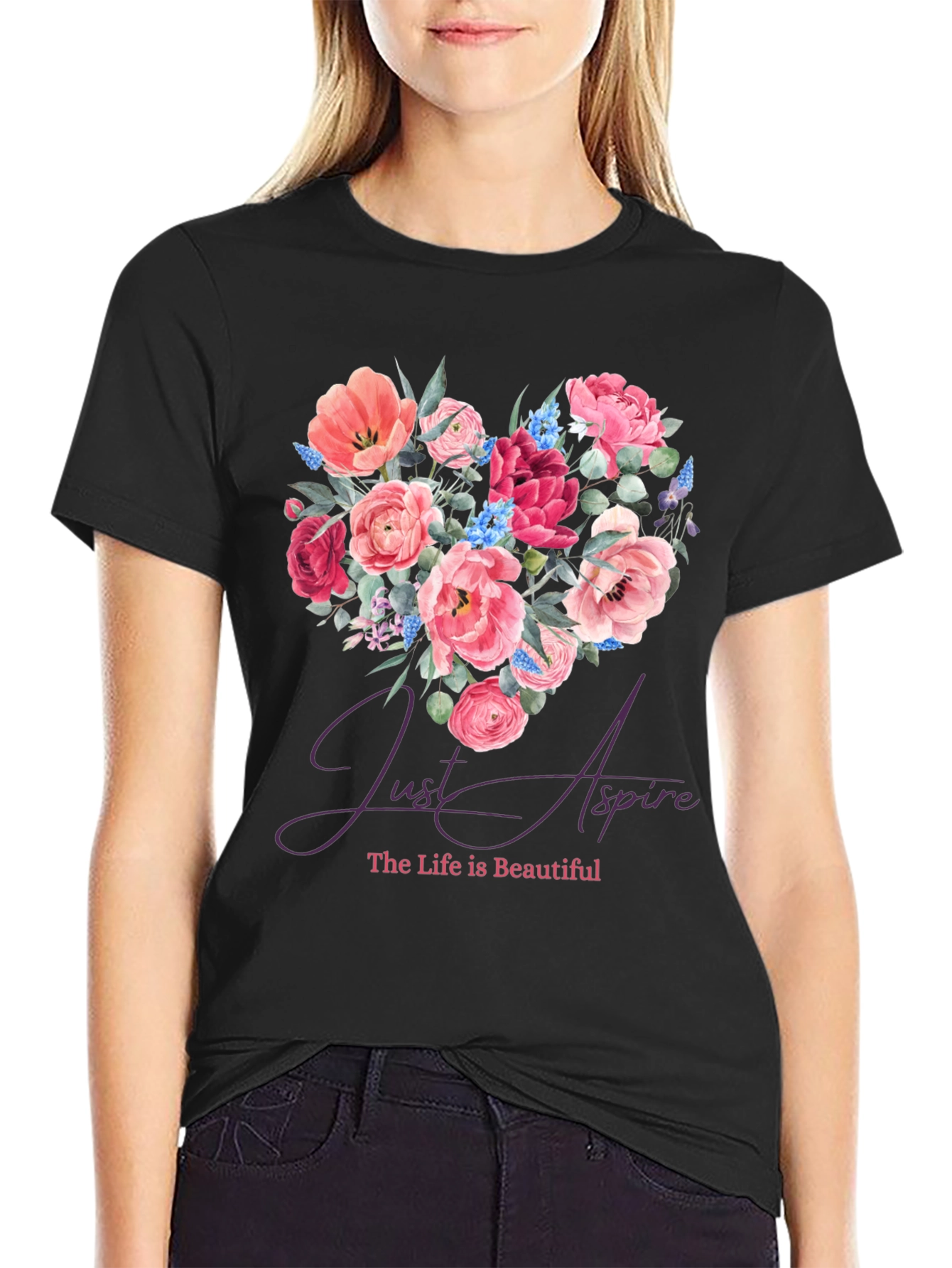 Floral Heart Tee - Just Aspire Graphic T-Shirt