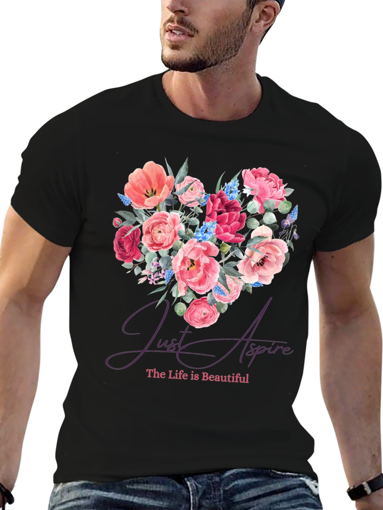 Floral Heart Tee - Just Aspire Graphic T-Shirt