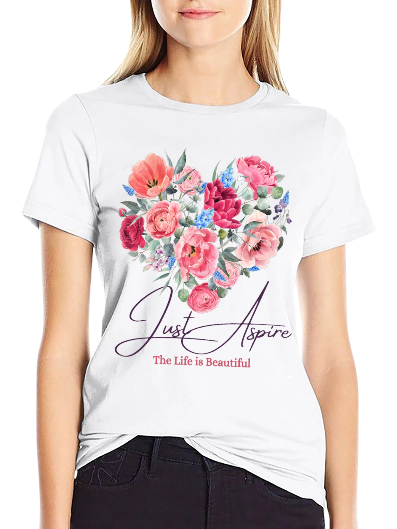 Floral Heart Tee - Just Aspire Graphic T-Shirt