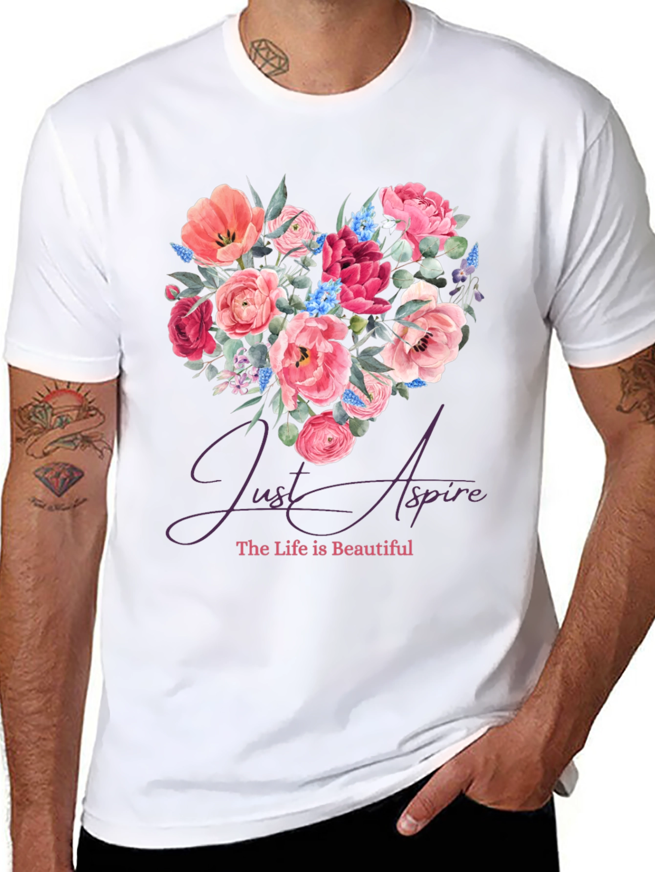 Floral Heart Tee - Just Aspire Graphic T-Shirt