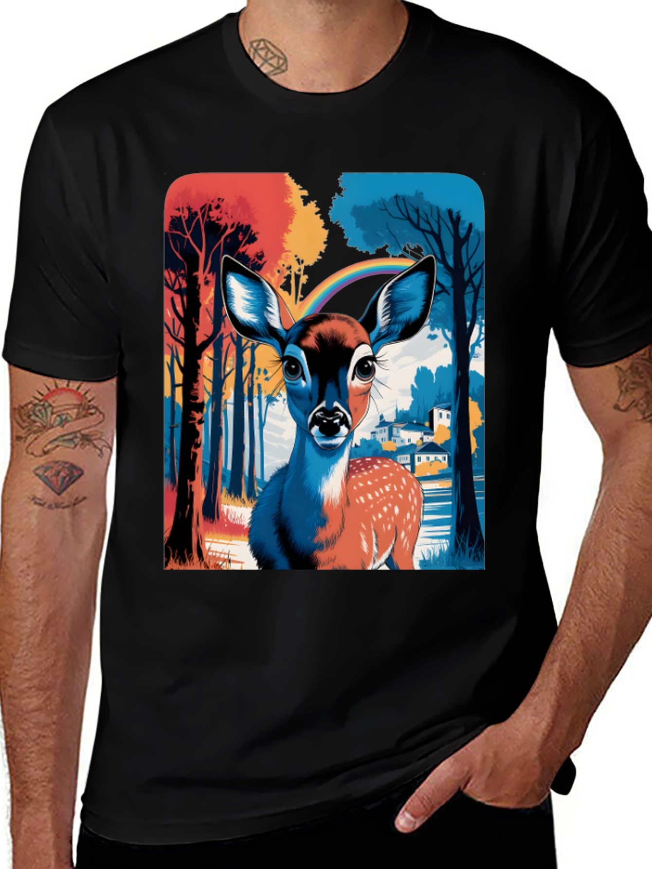 Deer Rainbow Graphic Tee - Stylish Mens T-Shirt
