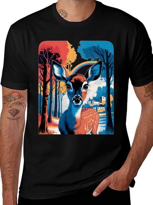 Deer Rainbow Graphic Tee - Stylish Mens T-Shirt