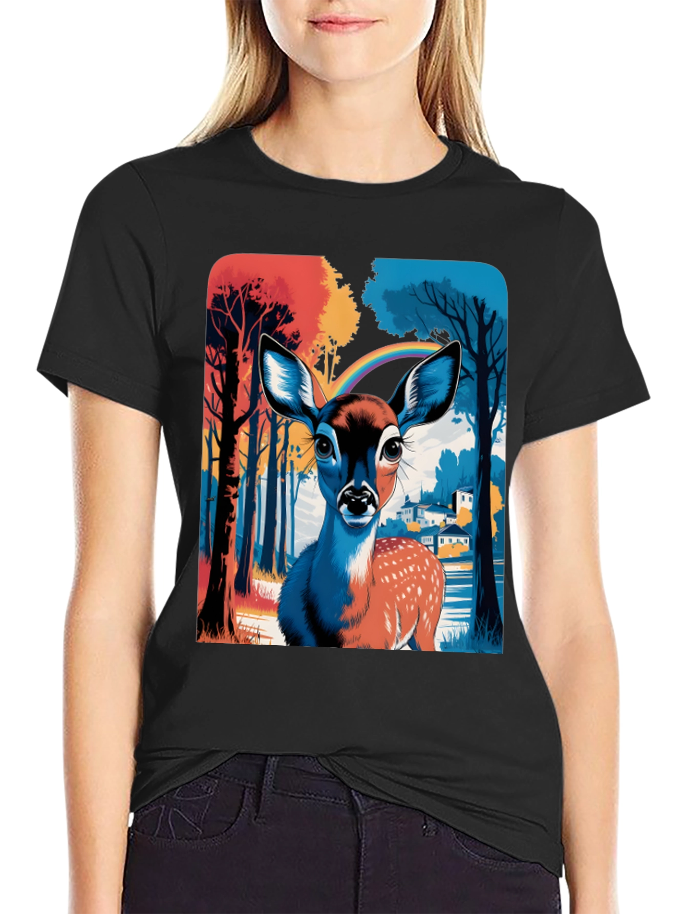 Deer Rainbow Graphic Tee - Stylish Mens T-Shirt