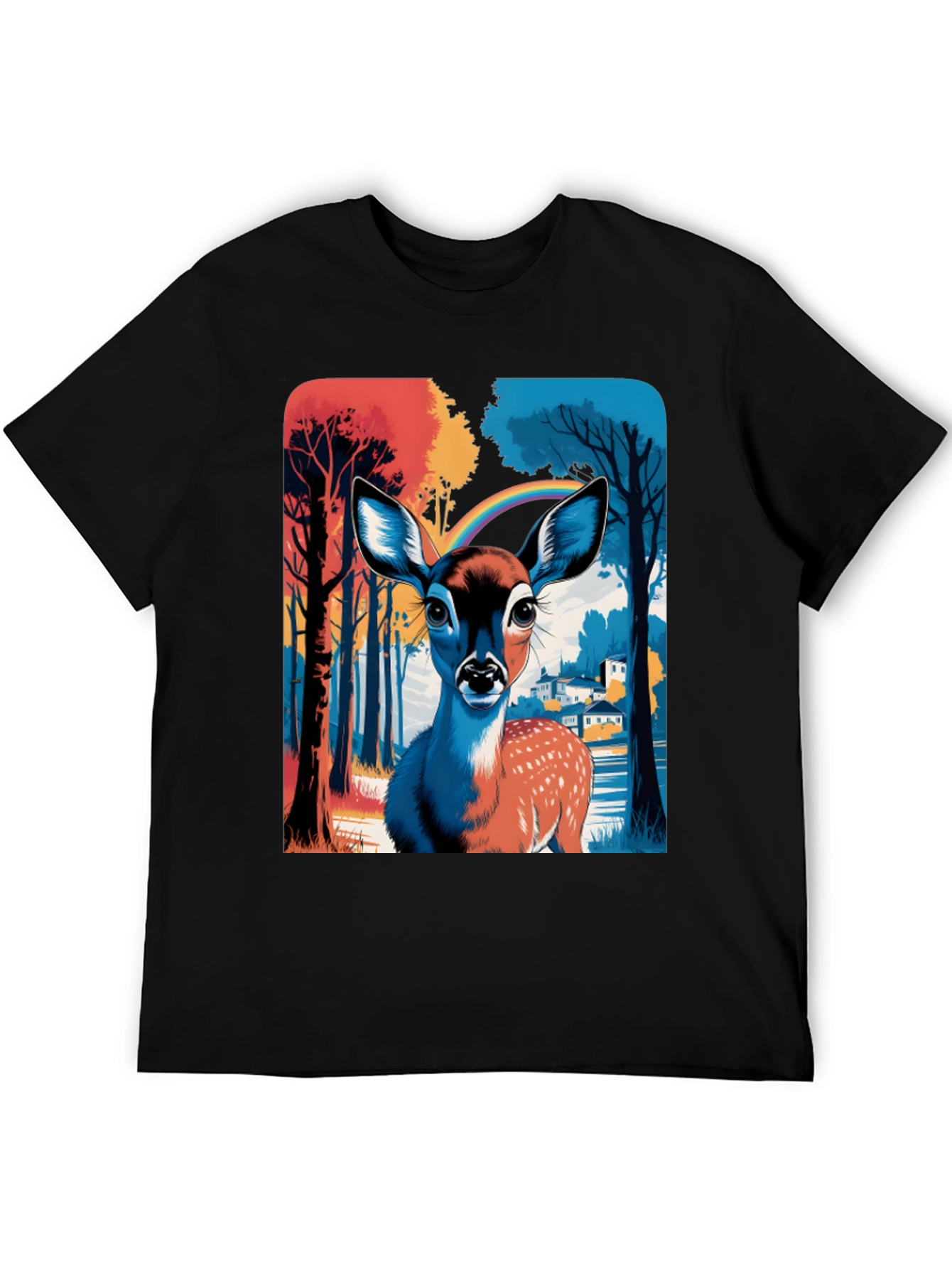 Deer Rainbow Graphic Tee - Stylish Mens T-Shirt