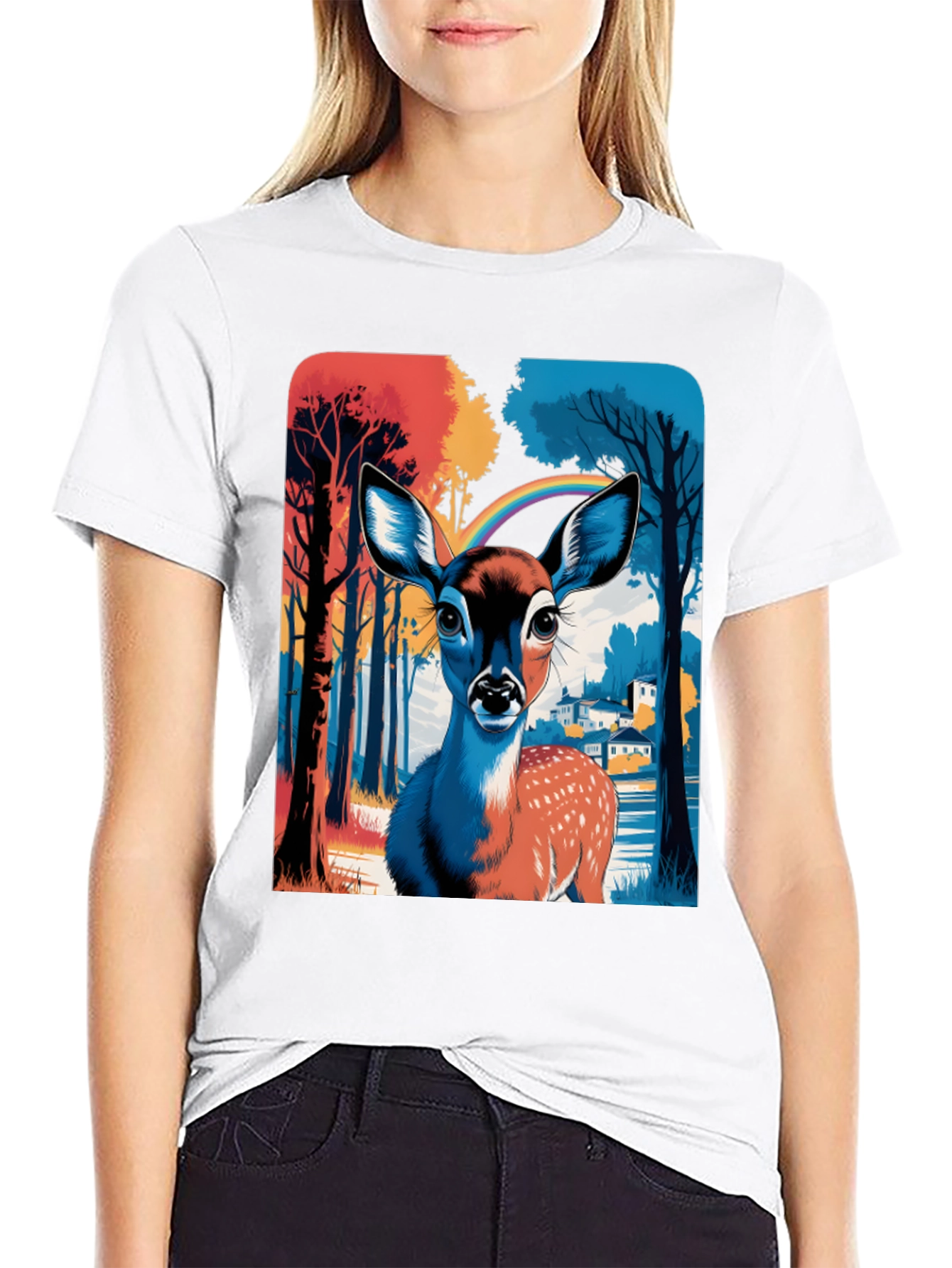 Deer Rainbow Graphic Tee - Stylish Mens T-Shirt