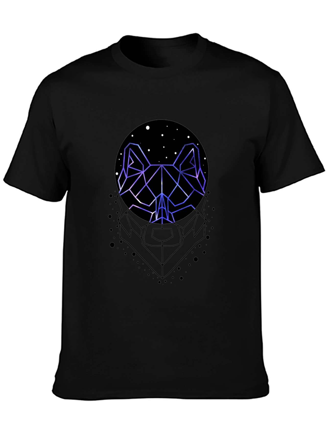 Geometric Wolf Graphic Print Black T-Shirt