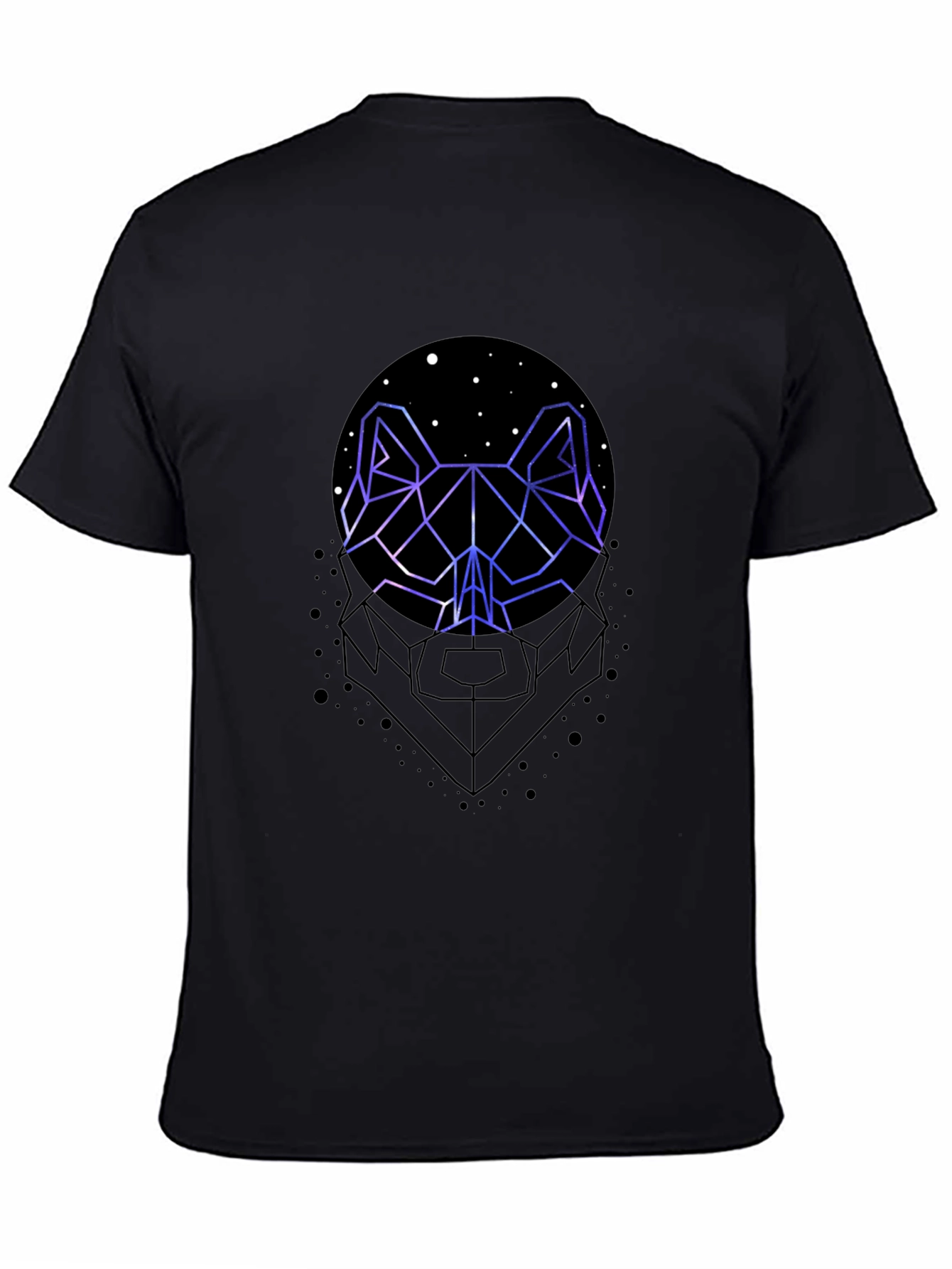 Geometric Wolf Graphic Print Black T-Shirt