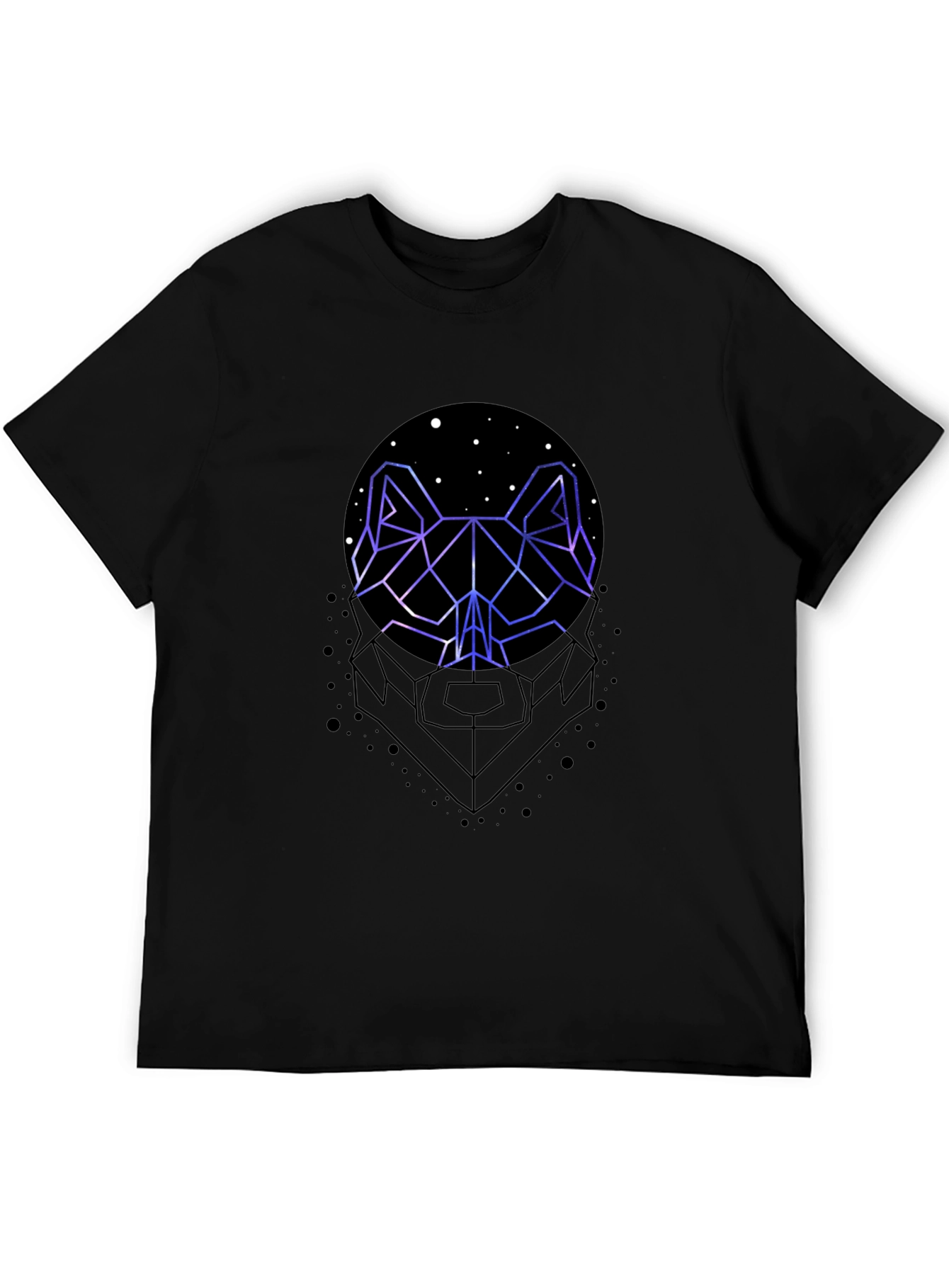 Geometric Wolf Graphic Print Black T-Shirt
