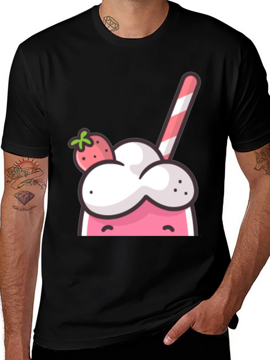 Strawberry Milkshake Graphic Tee - Cool Cartoon Design