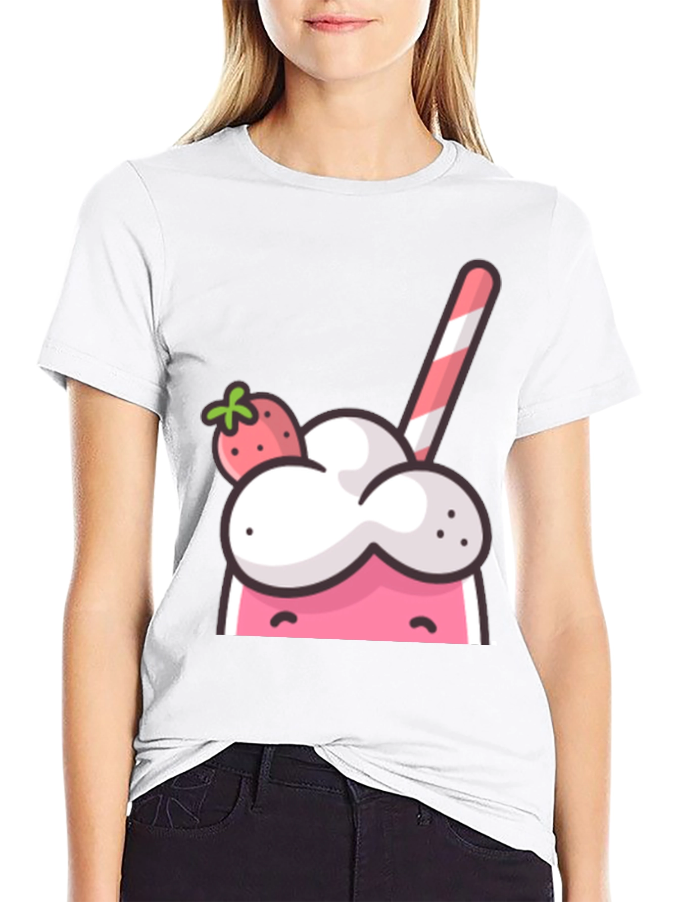 Strawberry Milkshake Graphic Tee - Cool Cartoon Design