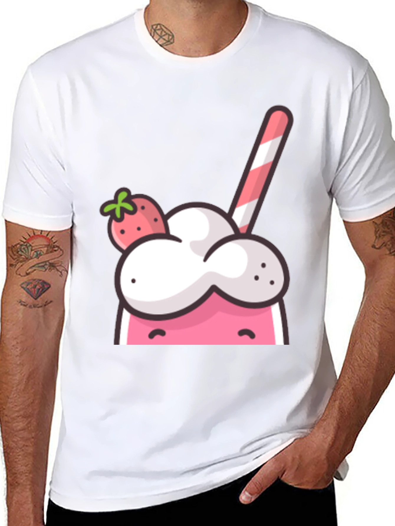 Strawberry Milkshake Graphic Tee - Cool Cartoon Design