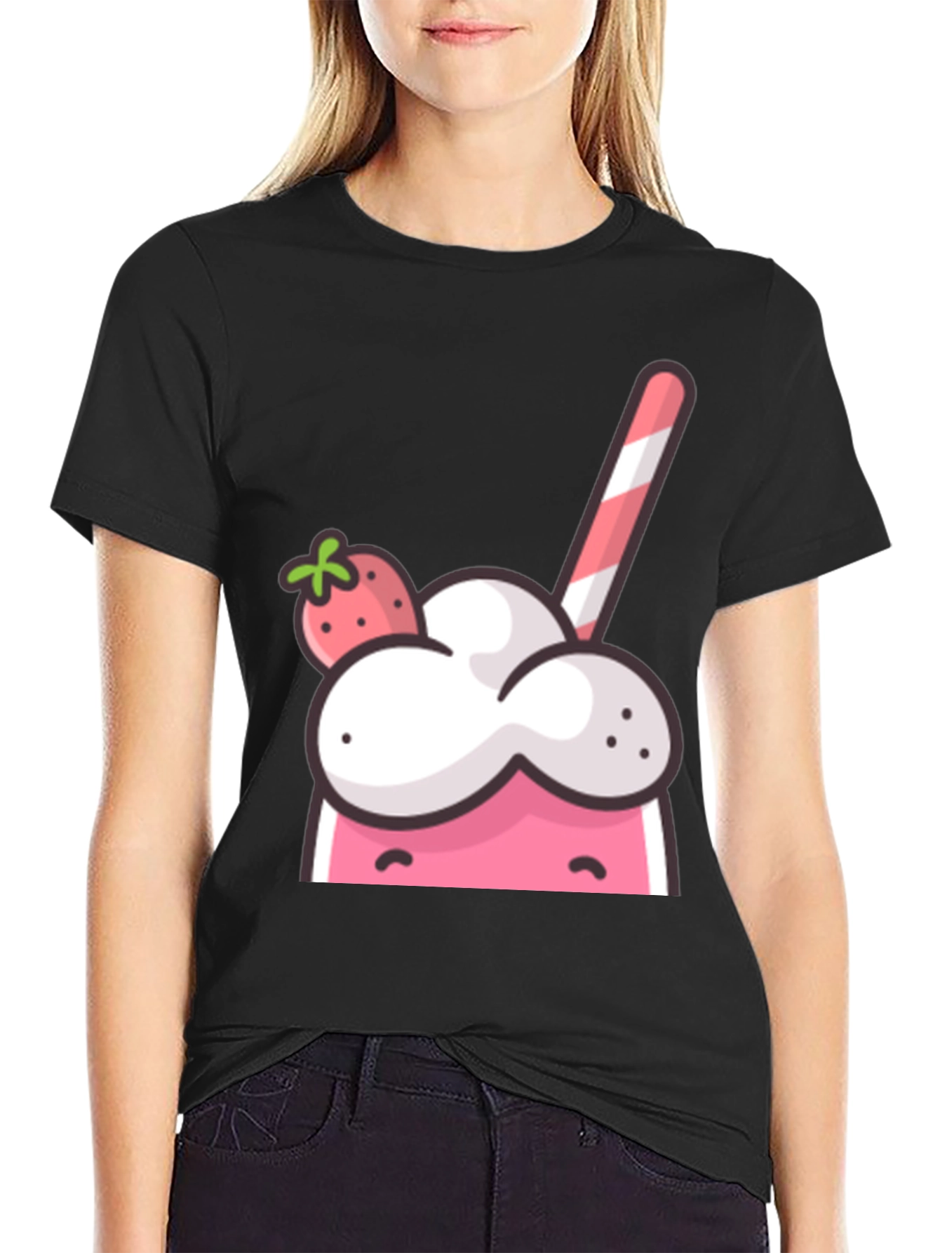 Strawberry Milkshake Graphic Tee - Cool Cartoon Design