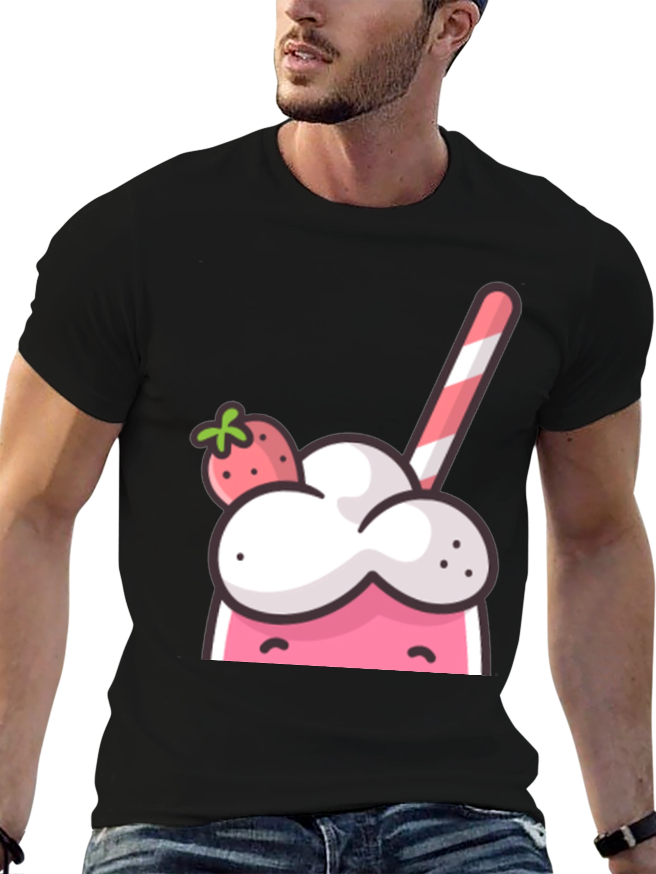 Strawberry Milkshake Graphic Tee - Cool Cartoon Design