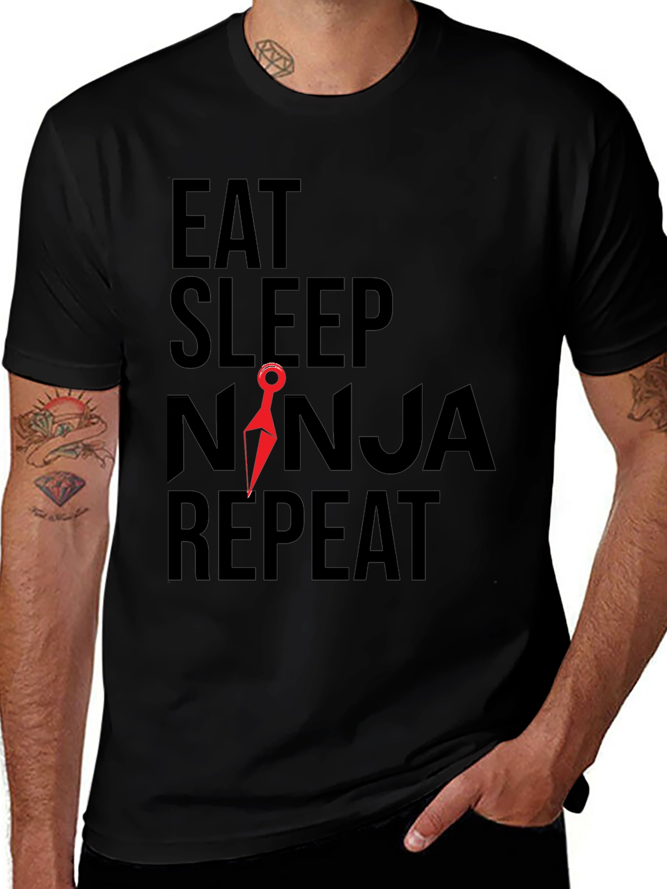 Eat Sleep Ninja Repeat Graphic Tee - Black