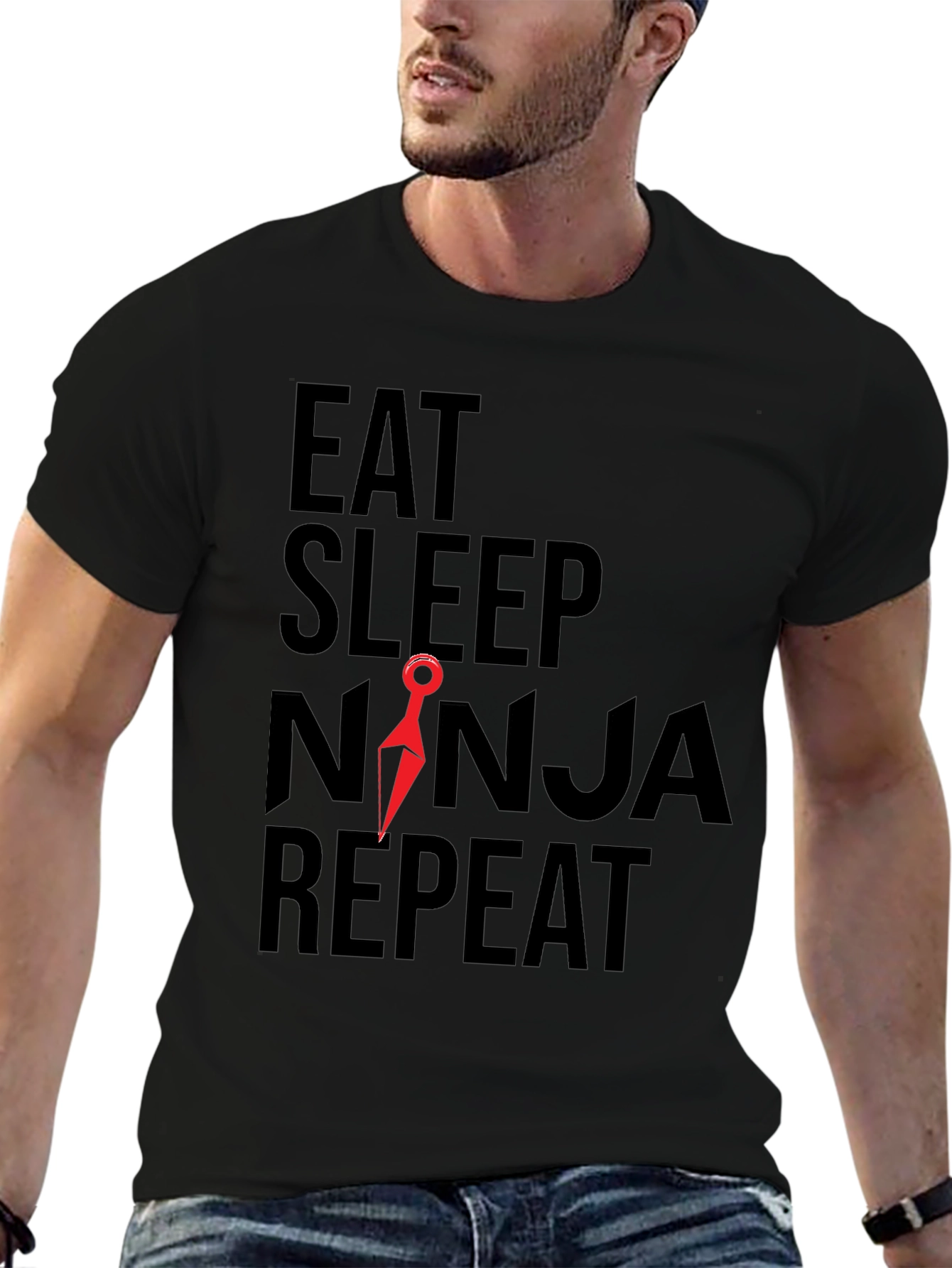 Eat Sleep Ninja Repeat Graphic Tee - Black