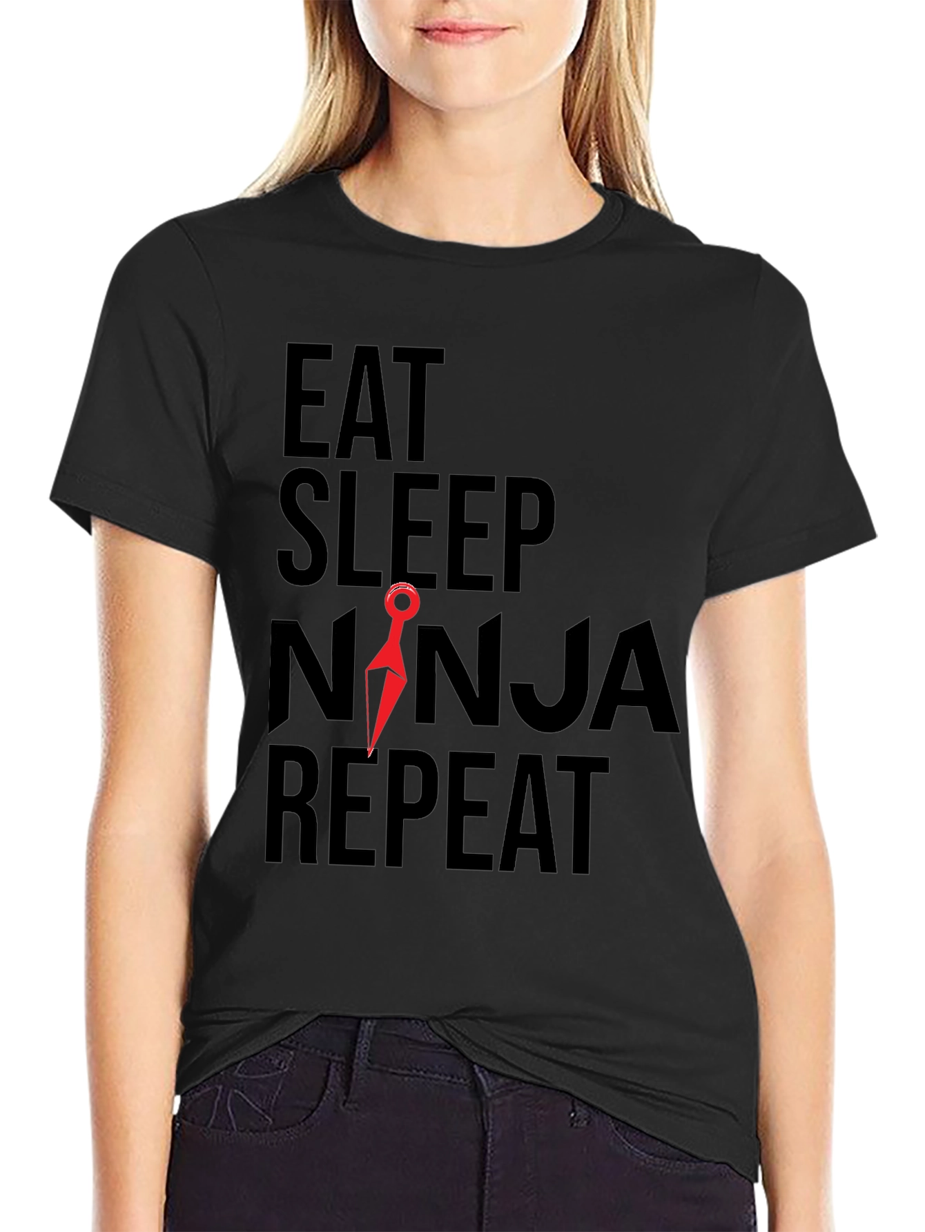 Eat Sleep Ninja Repeat Graphic Tee - Black