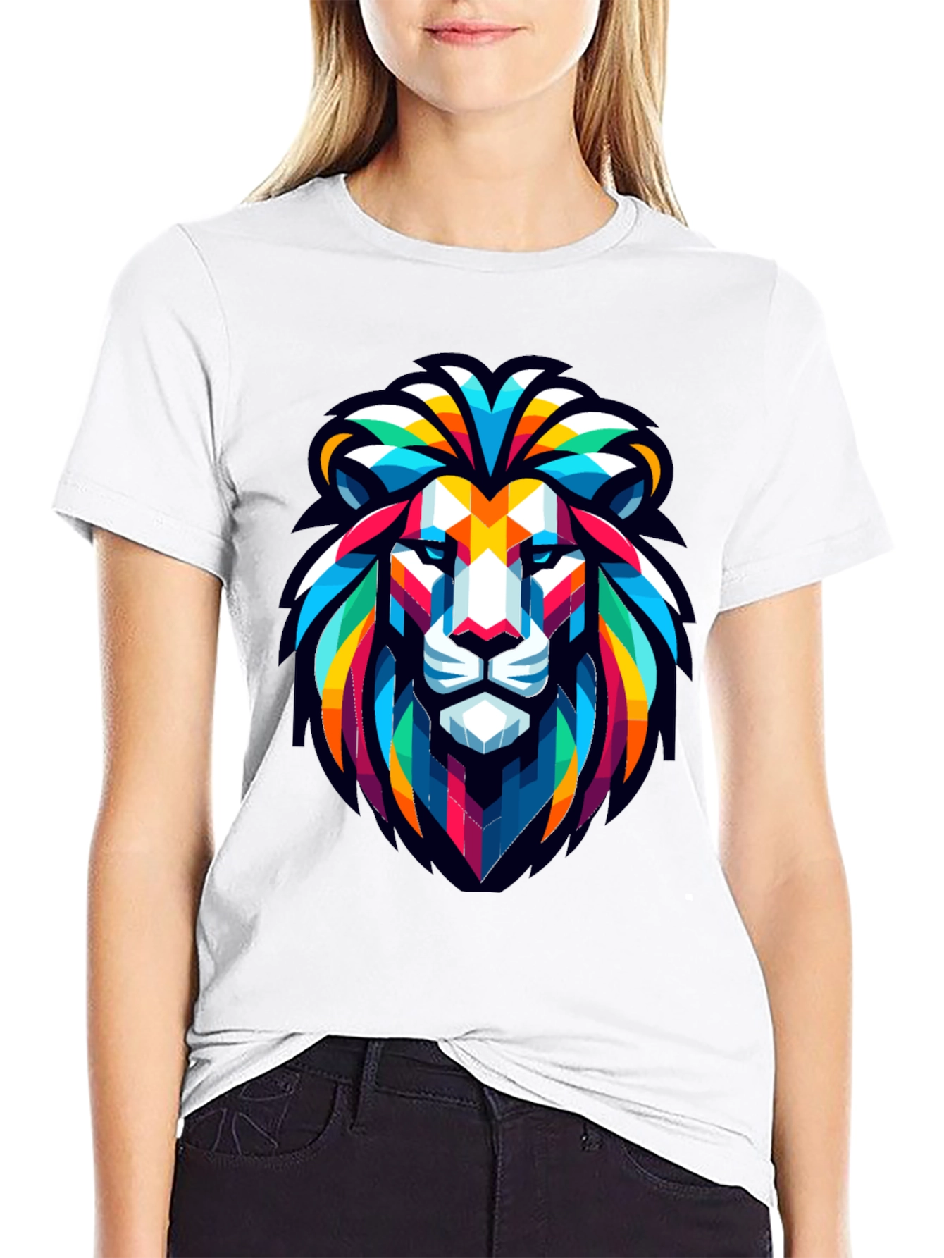 Geometric Lion Head Graphic Black T-Shirt