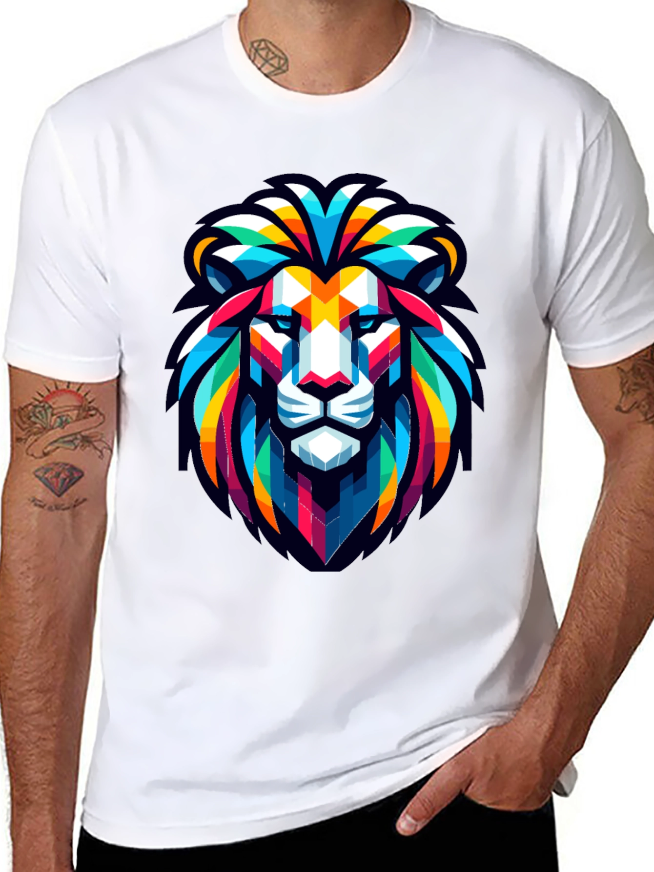 Geometric Lion Head Graphic Black T-Shirt
